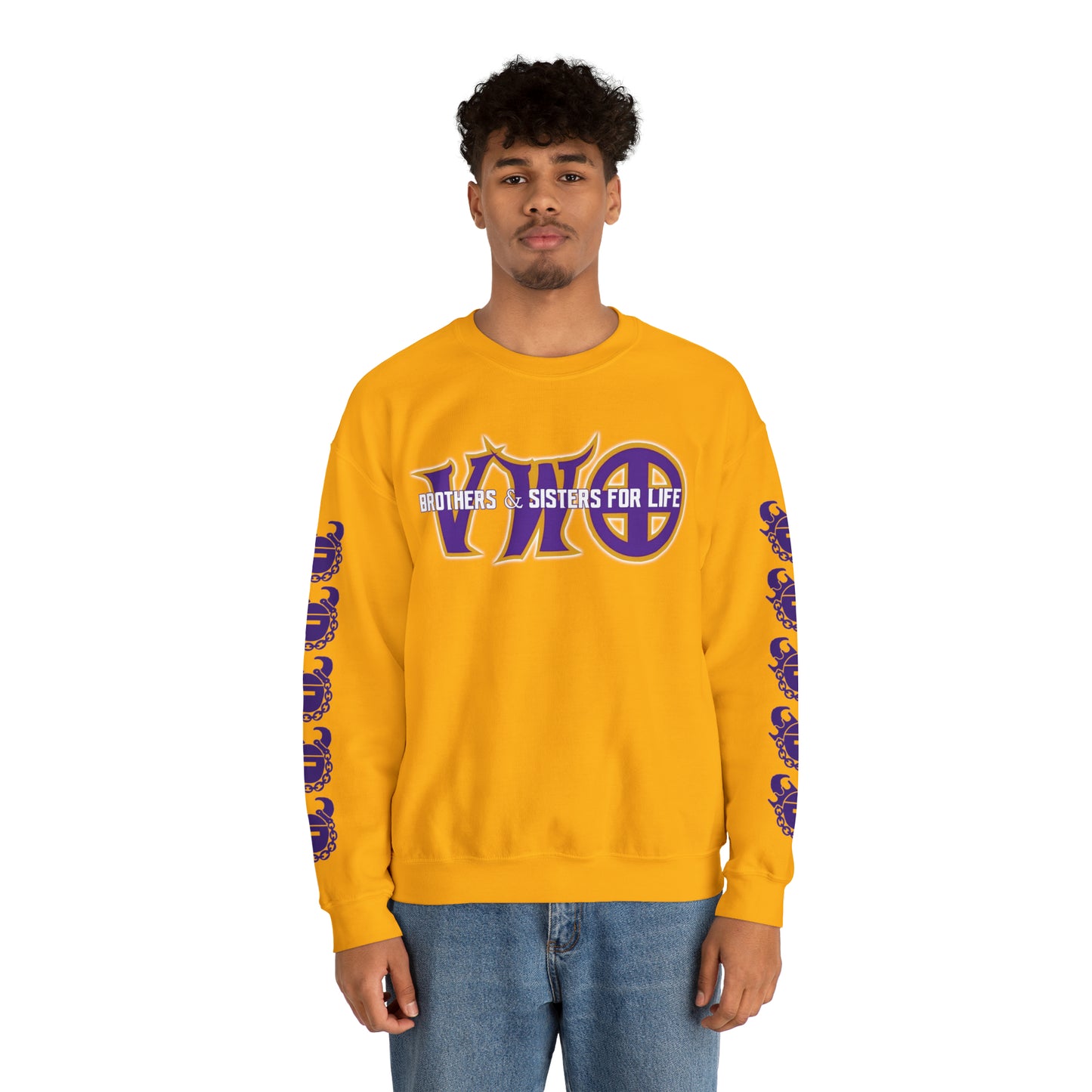 Unisex Heavy Blend™ Crewneck - VWO Brothers & Sisters + Game Day Helmet (Sleeves)