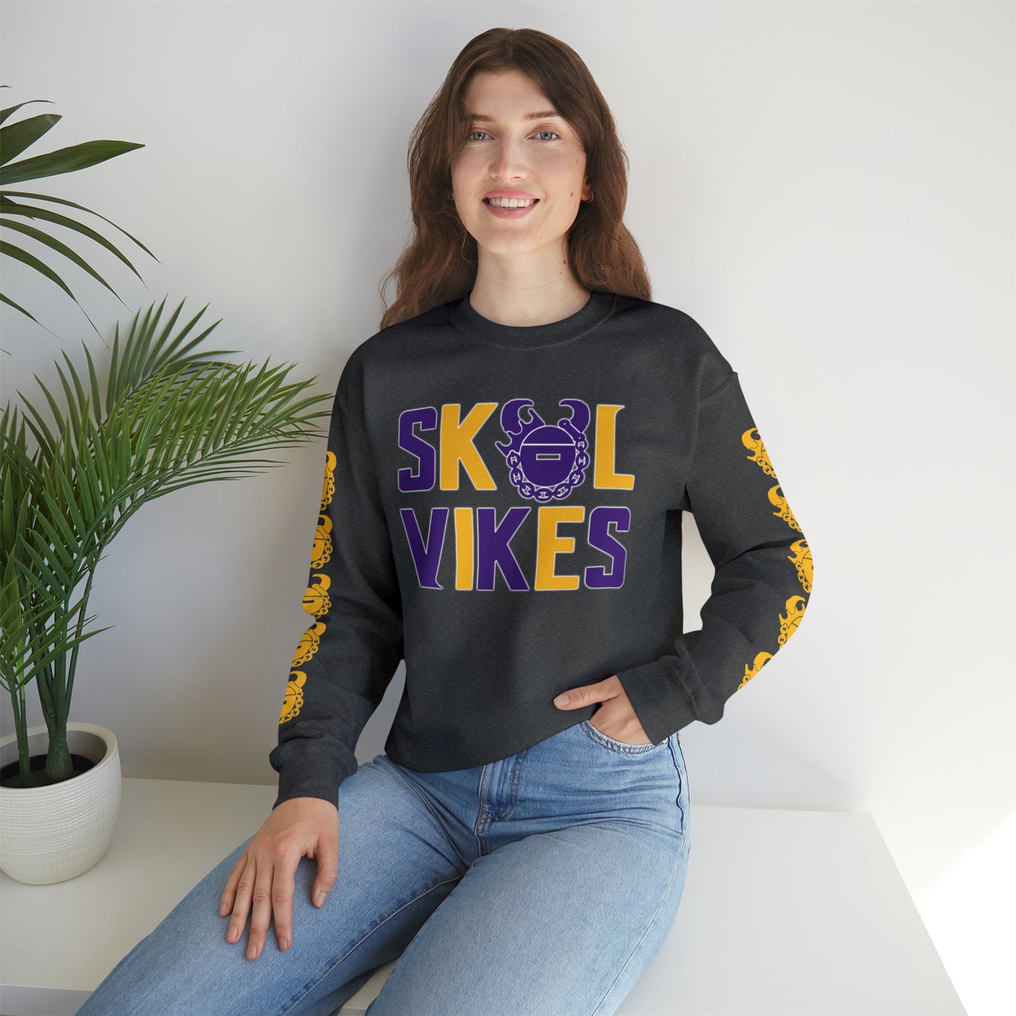 Unisex Heavy Blend™ Crewneck - Vikes + Game Day Helmet (Sleeves)
