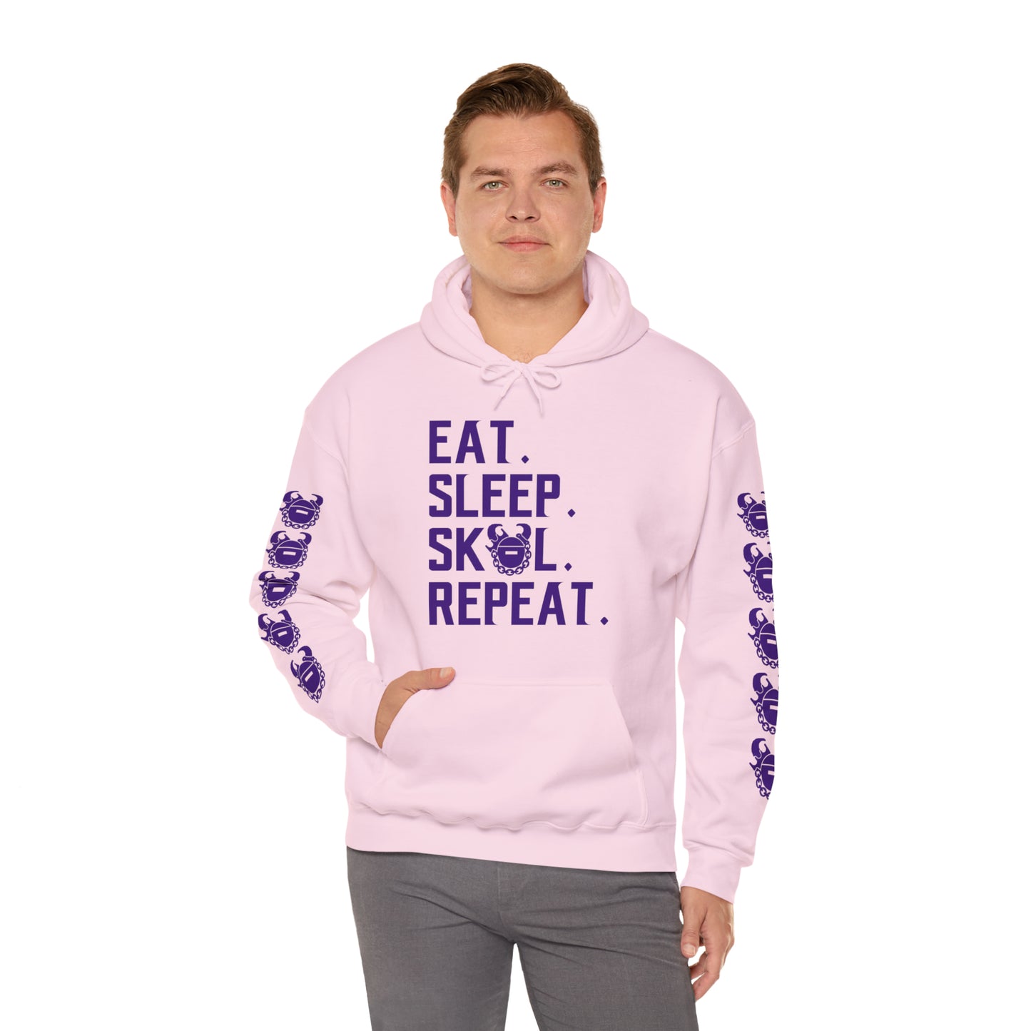 Unisex Heavy Blend™ Hooded Sweatshirt - Eat. Sleep. Repeat. + Game Day Helmet (Sleeves)