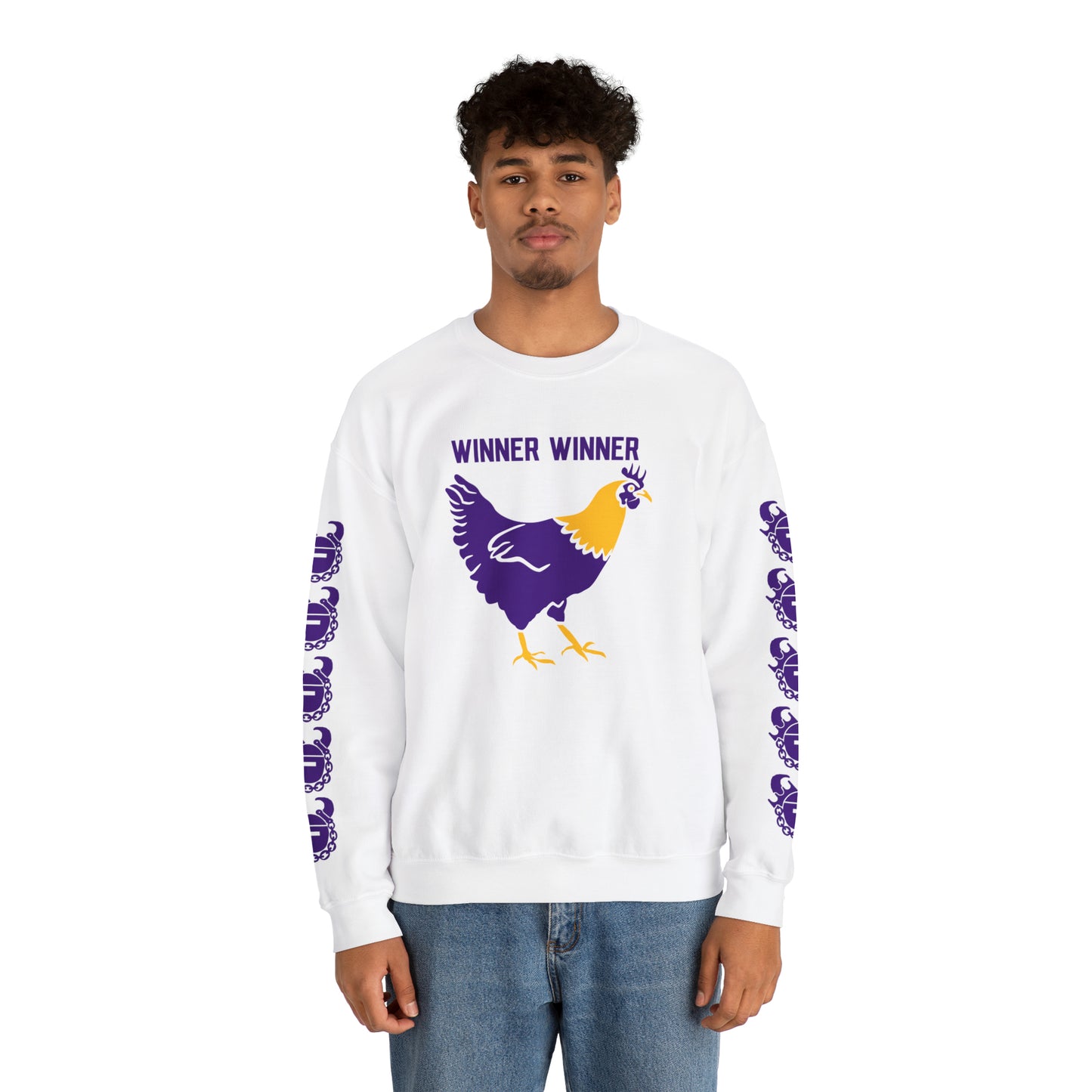 Unisex Heavy Blend™ Crewneck - Winner Winner Chicken Dinner + Game Day Helmet (Sleeves)