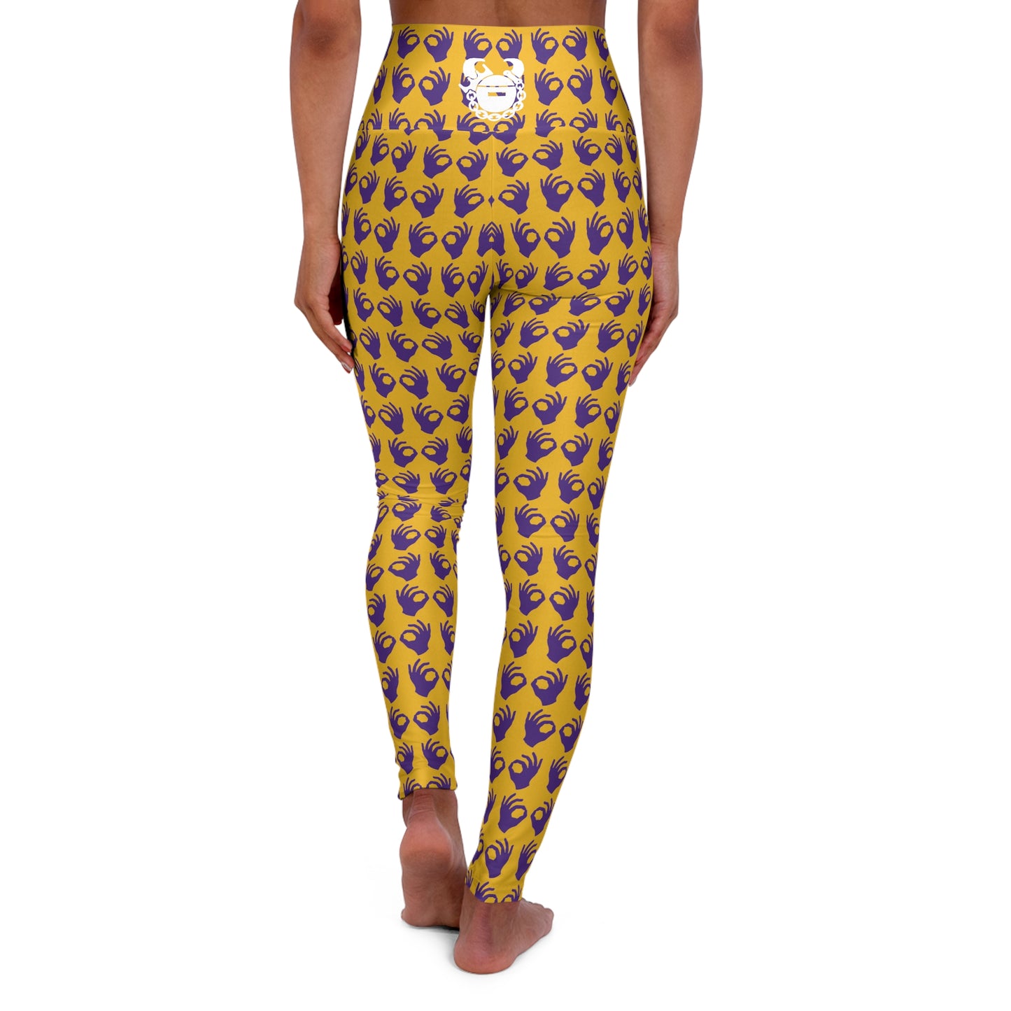 High Waisted Yoga Leggings - Gold/Purple Griddy