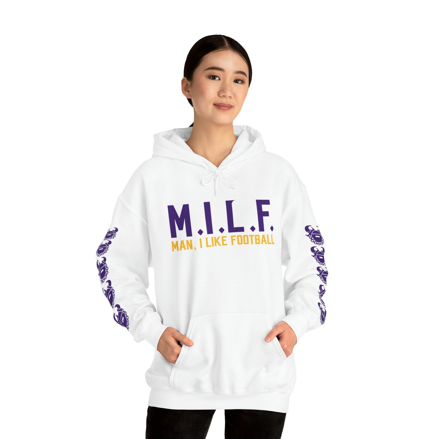 Unisex Heavy Blend™ Hooded Sweatshirt - M.I.L.F. + Game Day Helmet (Sleeves)