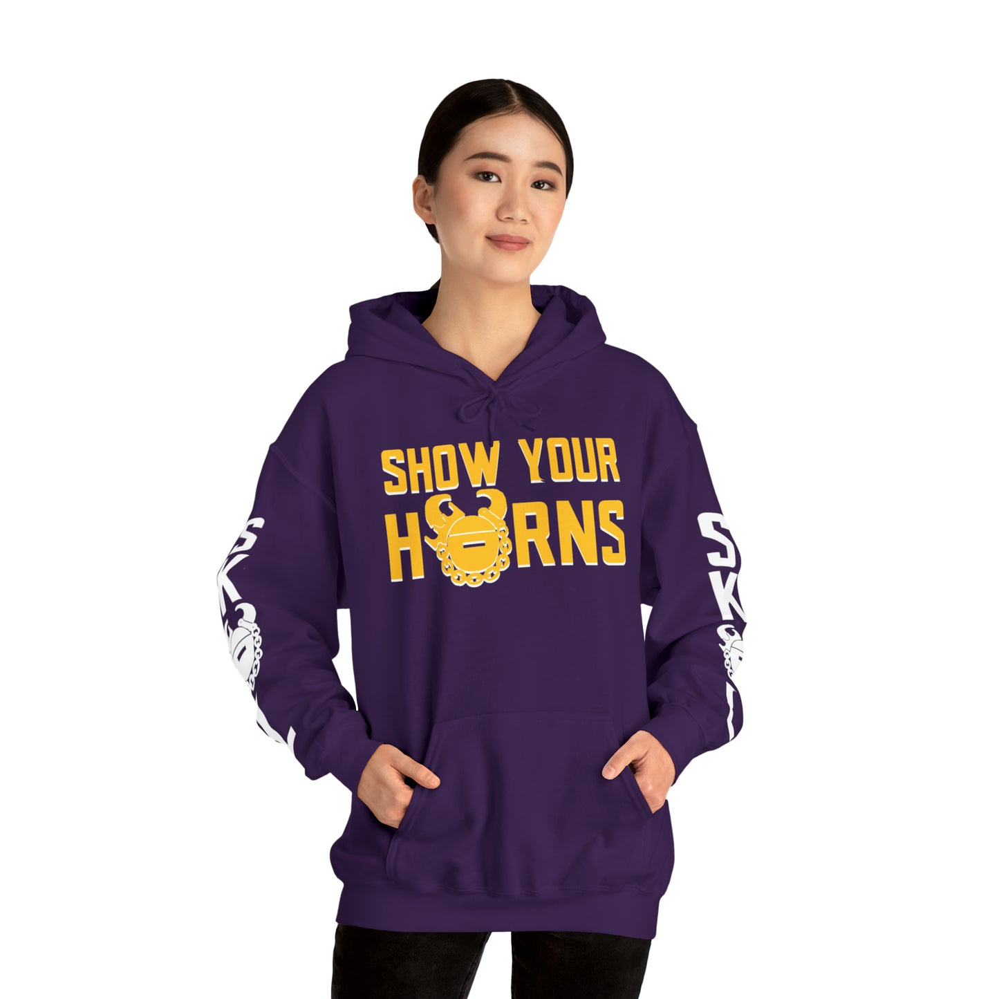 Unisex Heavy Blend™ Hooded Sweatshirt - Show Your Horns + Original (Sleeves)