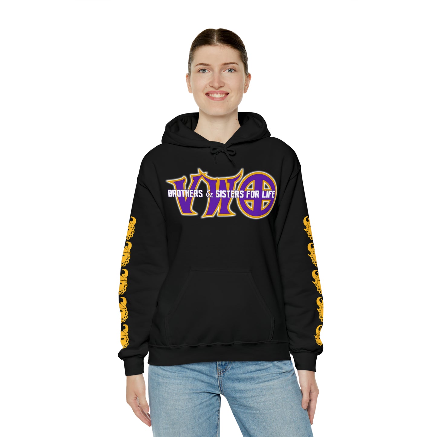 Unisex Heavy Blend™ Hooded Sweatshirt - VWO Brothers & Sisters + Game Day Helmet (Sleeves)