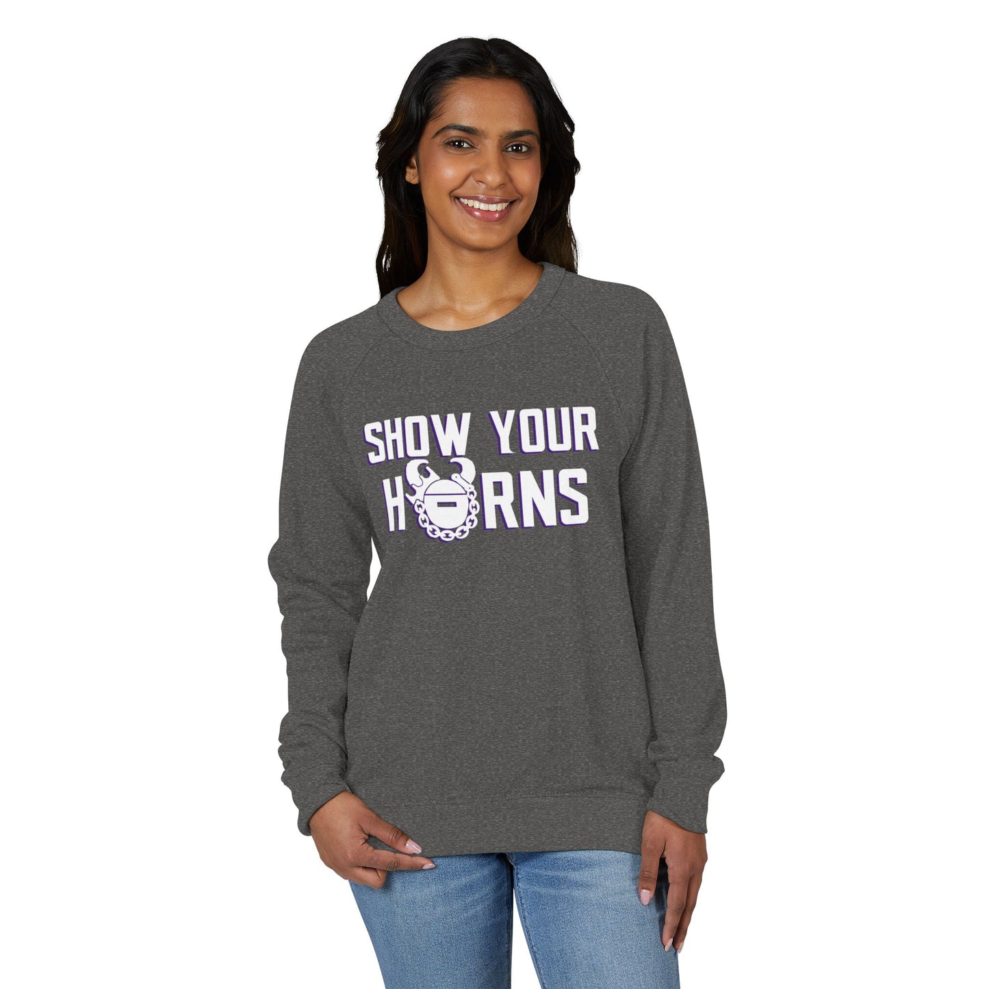 Unisex French Terry Raglan Crewneck - Show Your Horns
