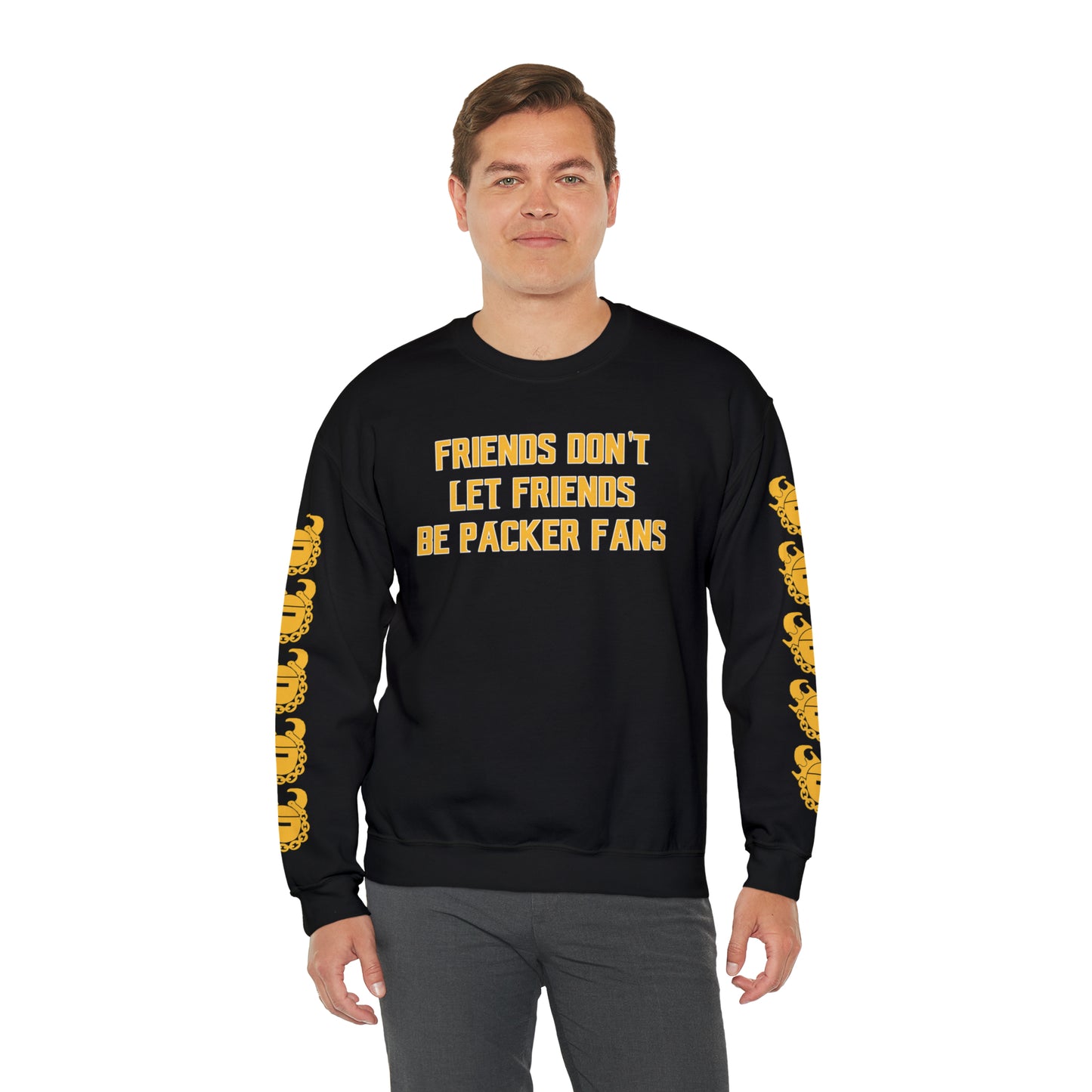 Unisex Heavy Blend™ Crewneck - Friends Don't Let Friends + Game Day Helmet (Sleeves)