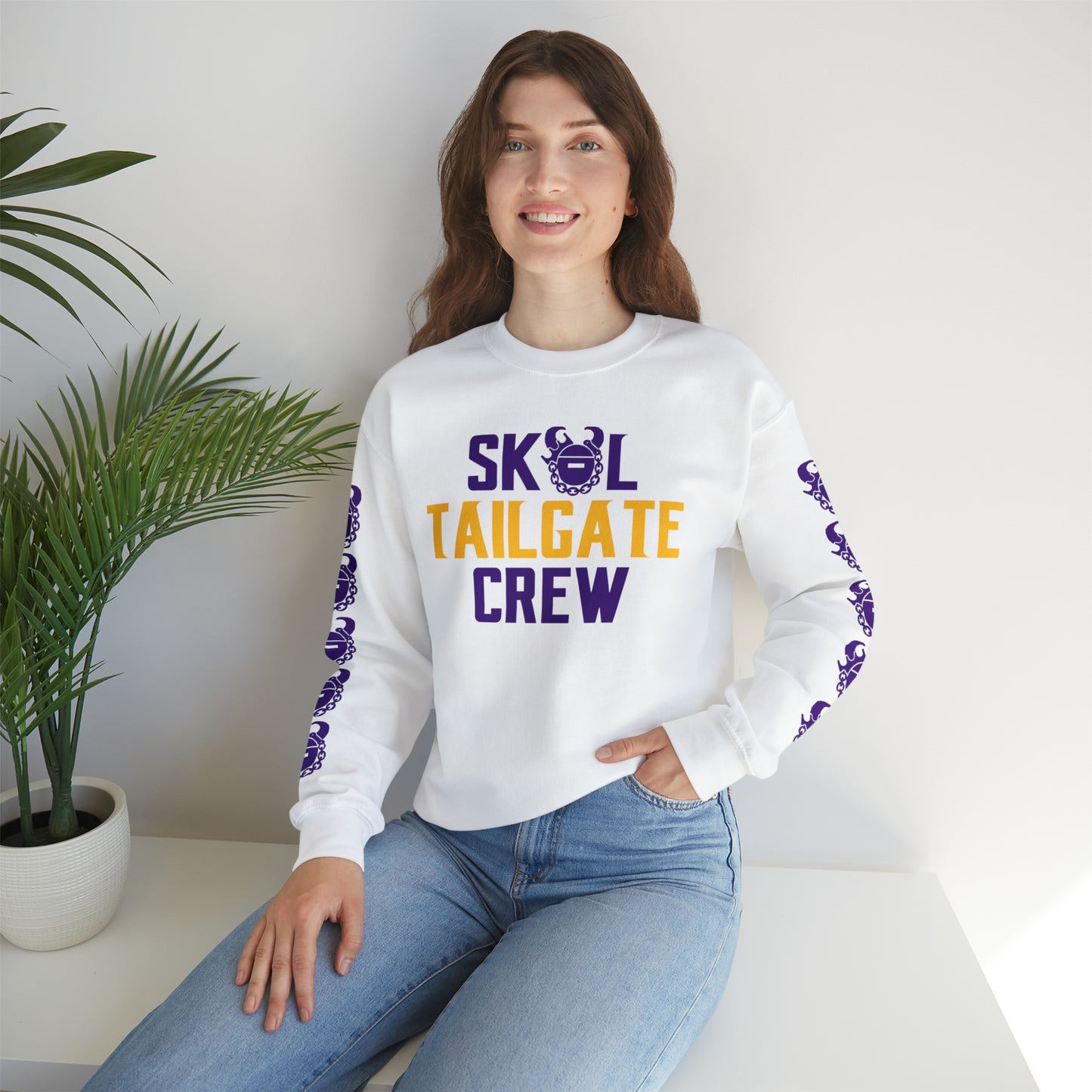 Unisex Heavy Blend™ Crewneck - Tailgate Crew + Game Day Helmet (Sleeves)