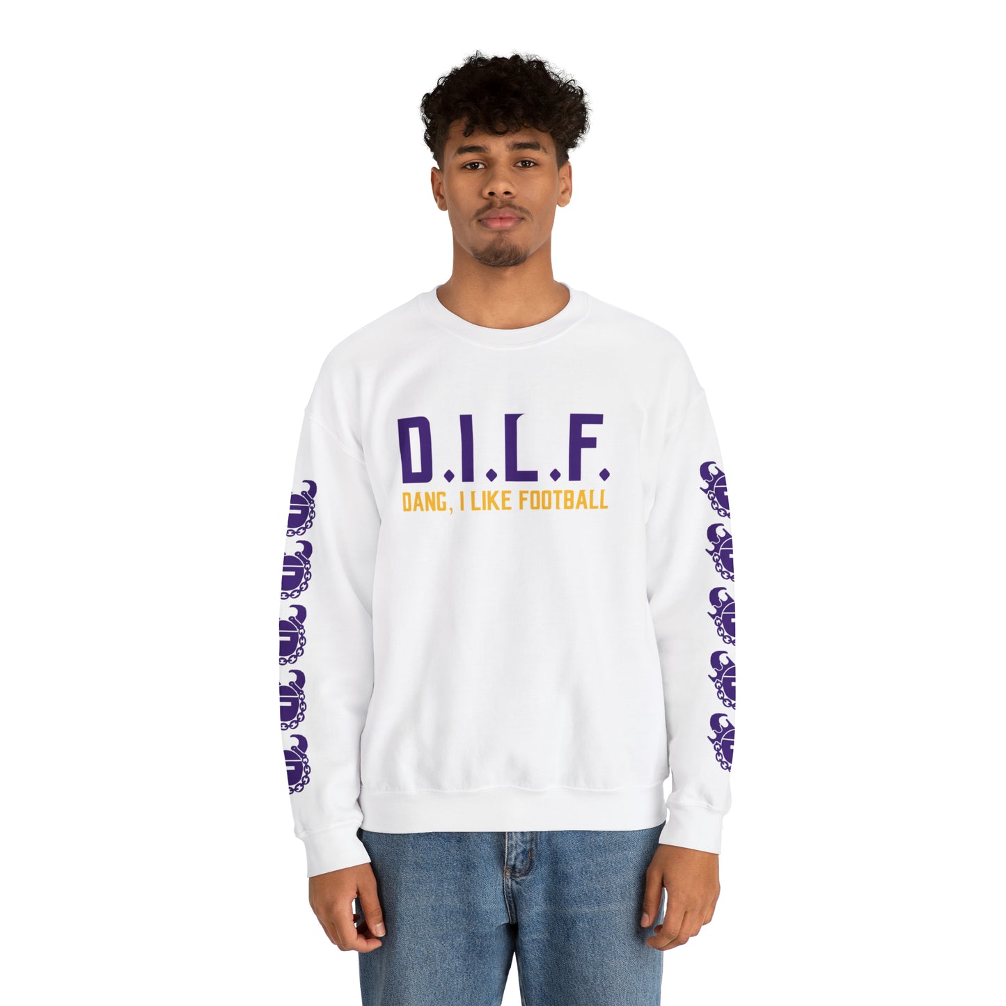 Unisex Heavy Blend™ Crewneck - D.I.L.F. + Game Day Helmet (Sleeves)