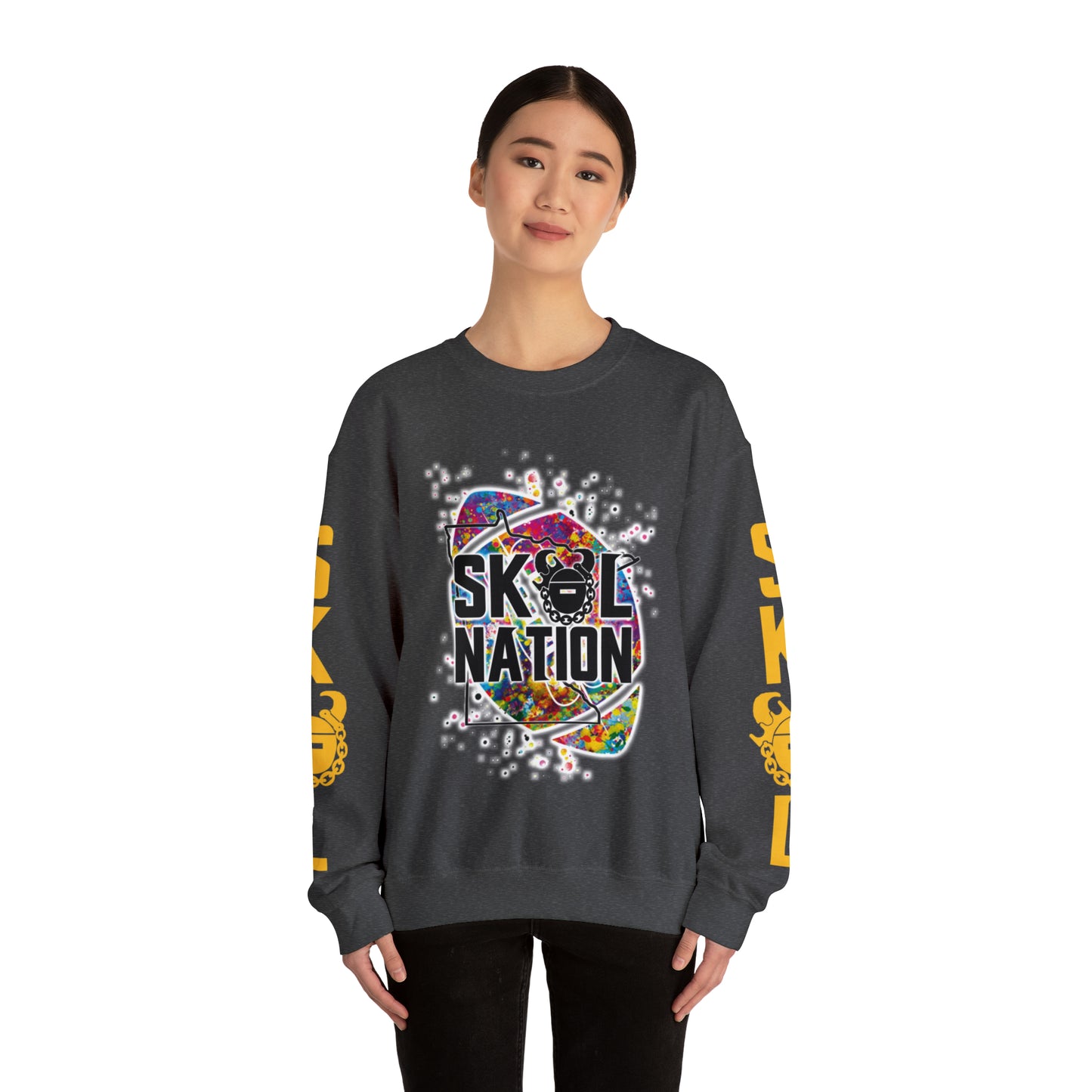 Unisex Heavy Blend™ Crewneck - MN Nation (Color Blast) + Game Day Helmet (Sleeves)