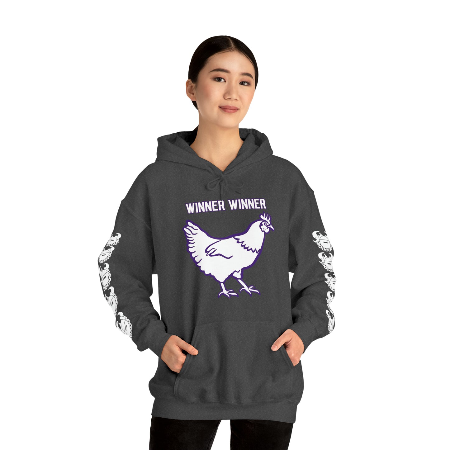Unisex Heavy Blend™ Hooded Sweatshirt - Winner Winner Chicken Dinner + Game Day Helmet (Sleeves)