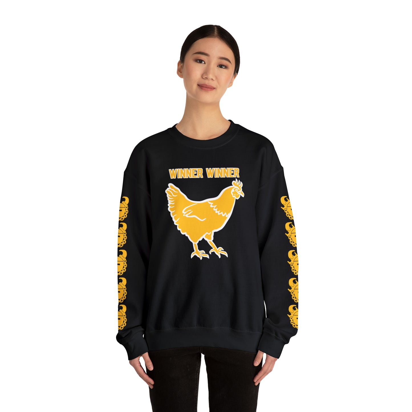 Unisex Heavy Blend™ Crewneck - Winner Winner Chicken Dinner + Game Day Helmet (Sleeves)