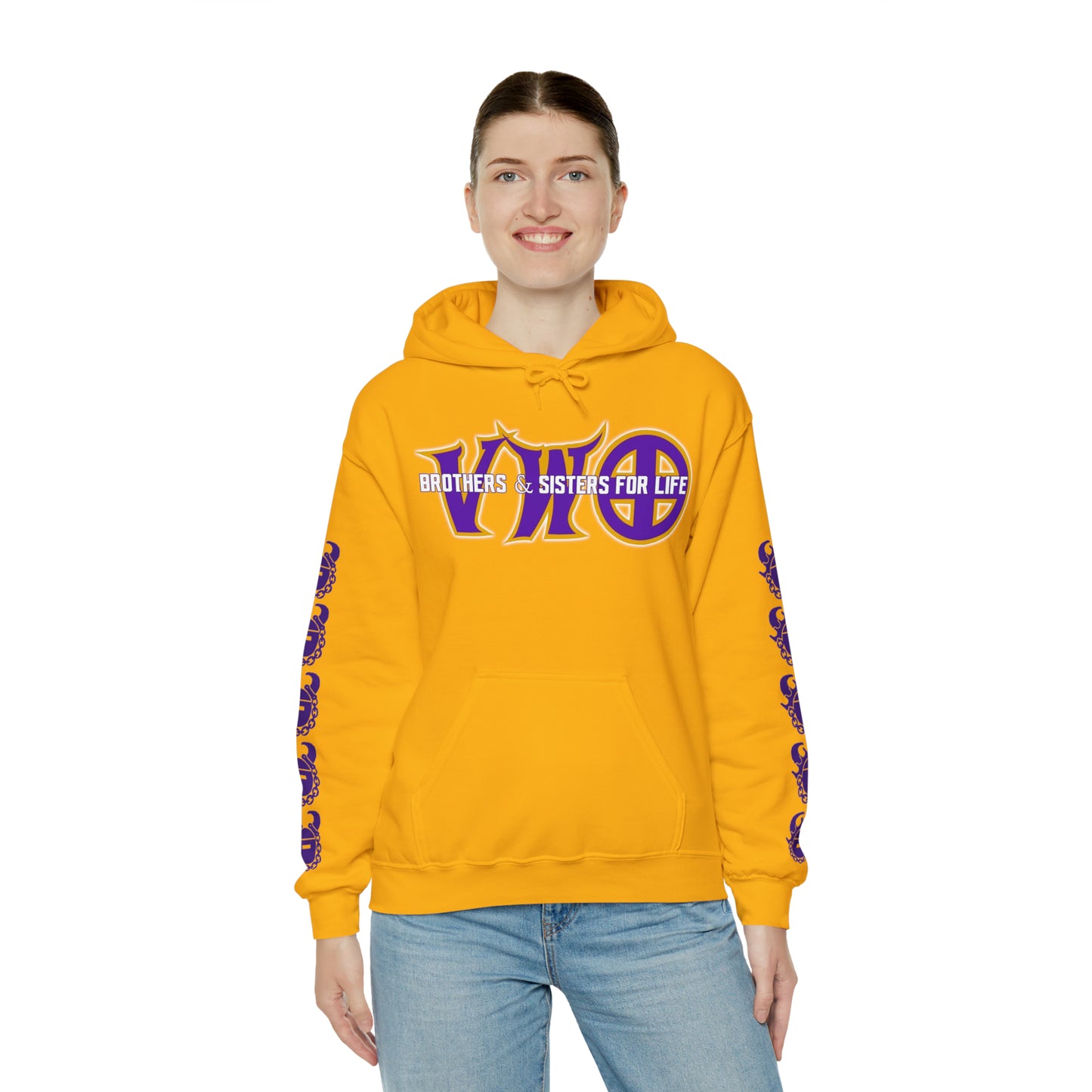 Unisex Heavy Blend™ Hooded Sweatshirt - VWO Brothers & Sisters + Game Day Helmet (Sleeves)