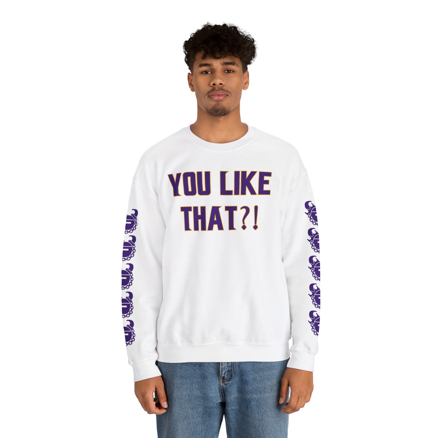 Unisex Heavy Blend™ Crewneck - YOU LIKE THAT?! + Game Day Helmet (Sleeves)