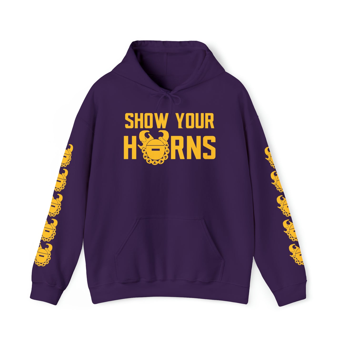 Unisex Heavy Blend™ Hooded Sweatshirt - Show Your Horns + Game Day Helmet (Sleeves)
