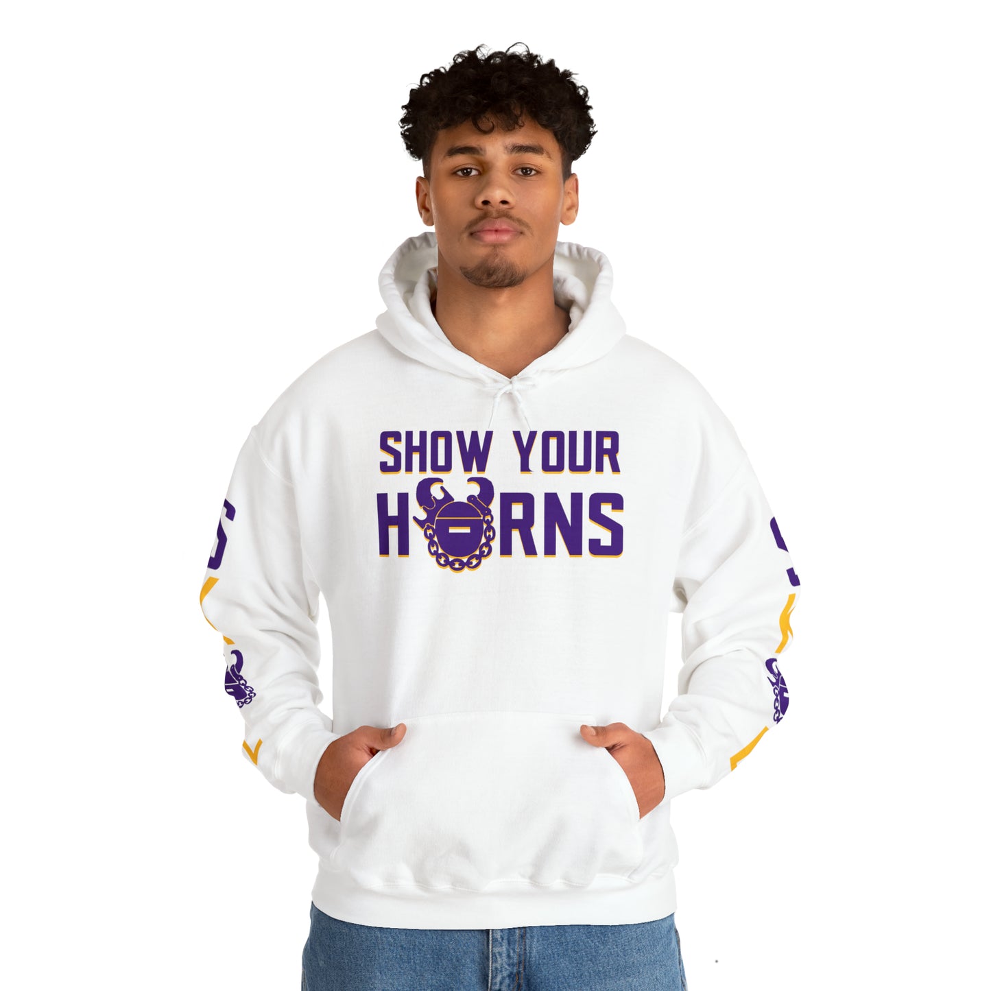 Unisex Heavy Blend™ Hooded Sweatshirt - Show Your Horns + Original (Sleeves)