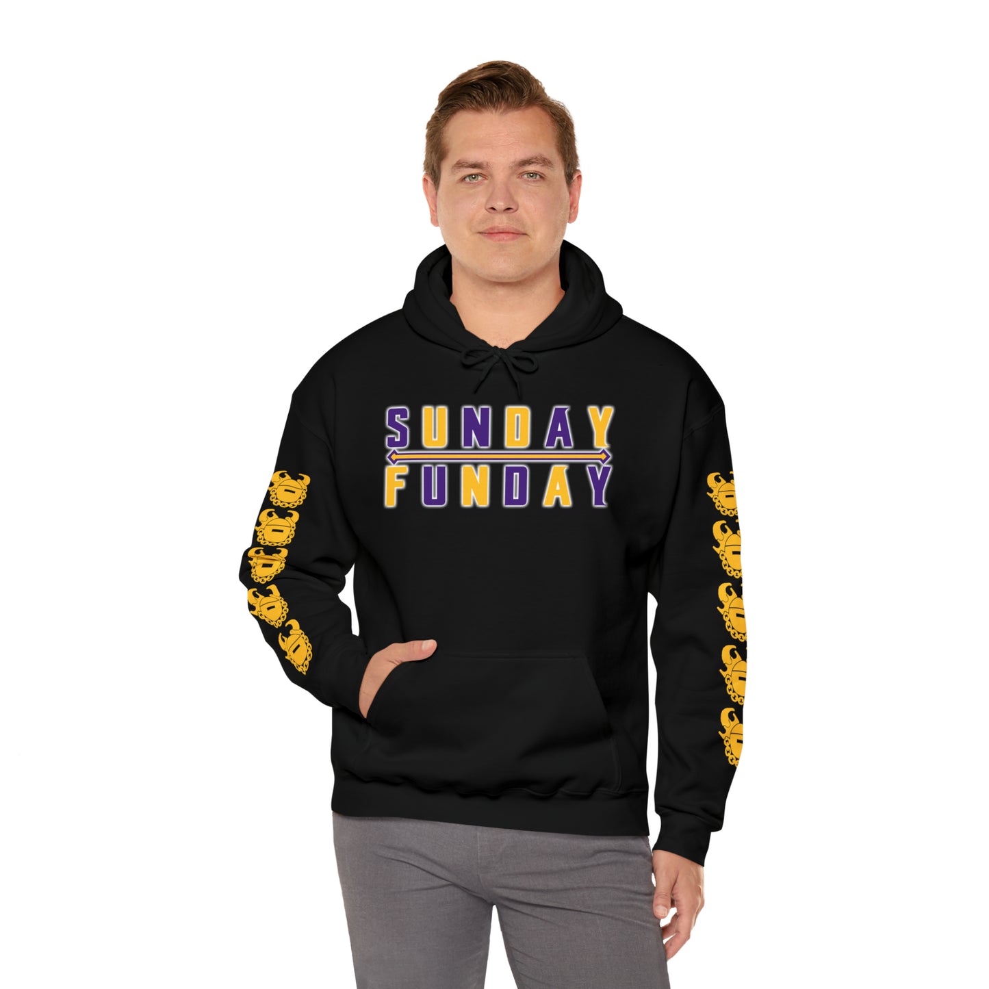 Unisex Heavy Blend™ Hooded Sweatshirt - Sunday FUNday + Game Day Helmet (Sleeves)