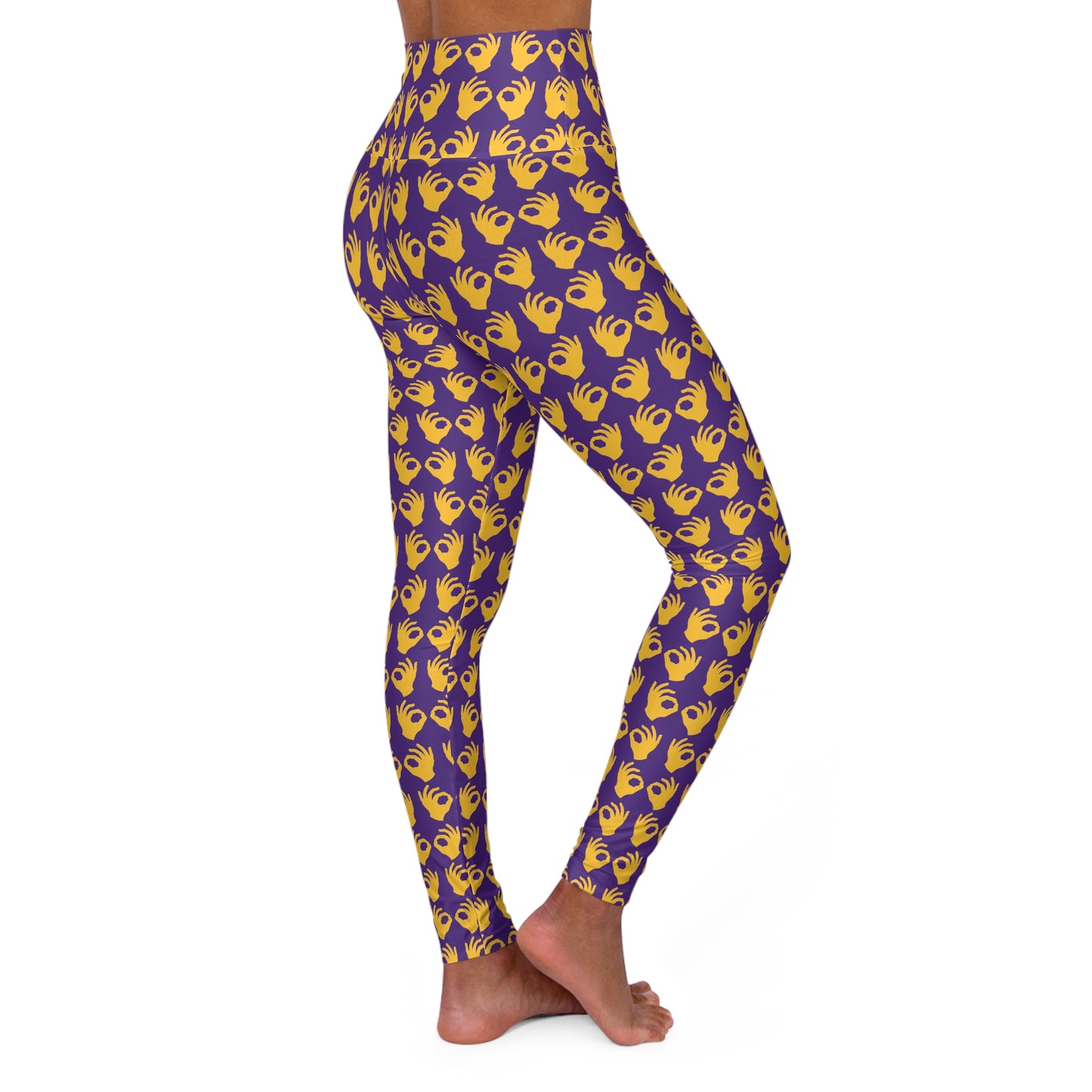 High Waisted Yoga Leggings - Purple/Gold Griddy
