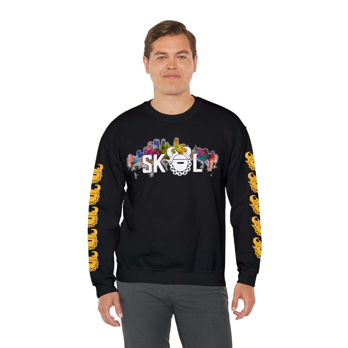 Unisex Heavy Blend™ Crewneck - Skyline + Game Day Helmet (Sleeves)