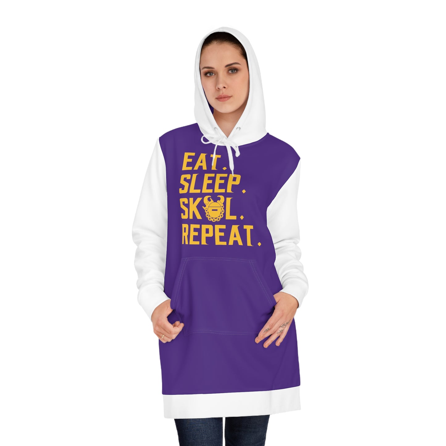 Hoodie Dress - Purple/White - Eat. Sleep. Repeat.