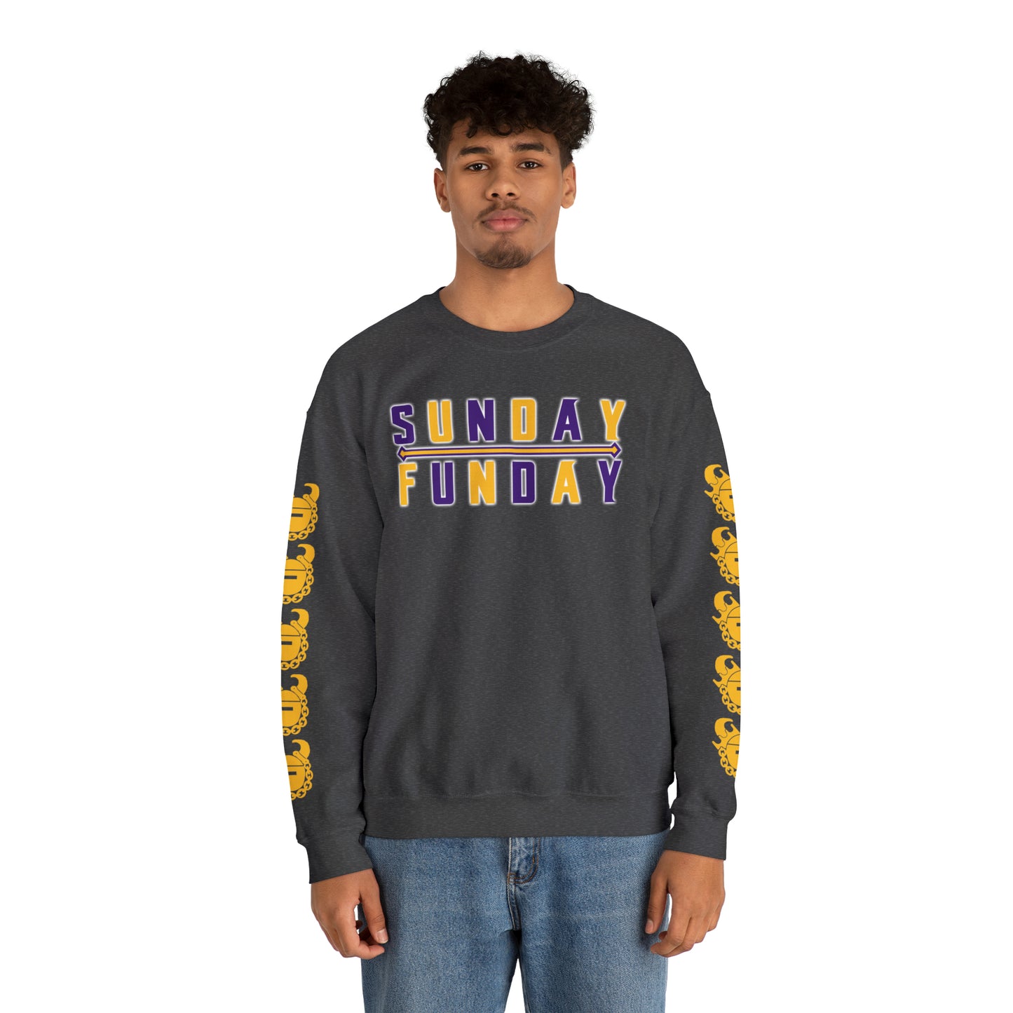 Unisex Heavy Blend™ Crewneck - Sunday FUNday + Game Day Helmet (Sleeves)
