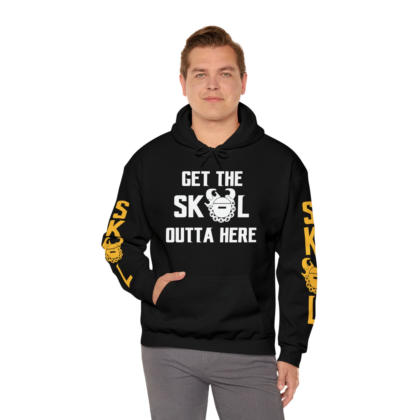 Unisex Heavy Blend™ Hooded Sweatshirt - Get OUTTA Here + Original (Sleeves)