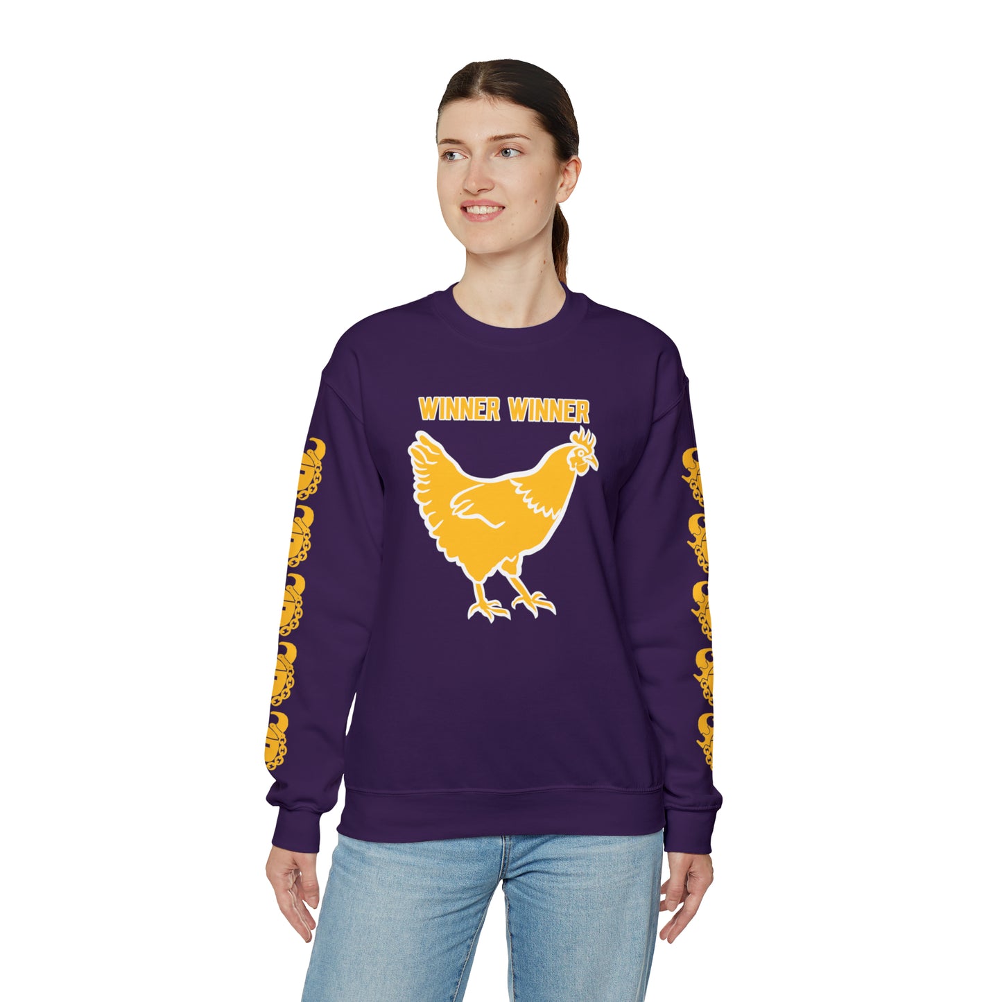Unisex Heavy Blend™ Crewneck - Winner Winner Chicken Dinner + Game Day Helmet (Sleeves)