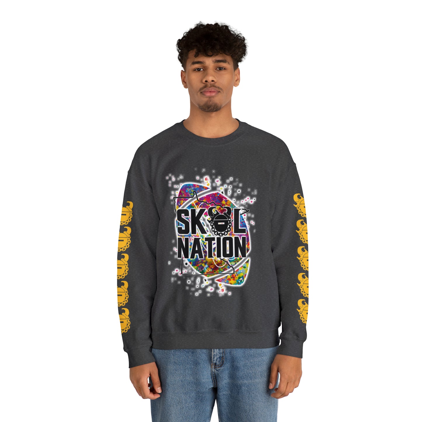 Unisex Heavy Blend™ Crewneck - MN Nation (Color Blast) + Game Day Helmet (Sleeves)