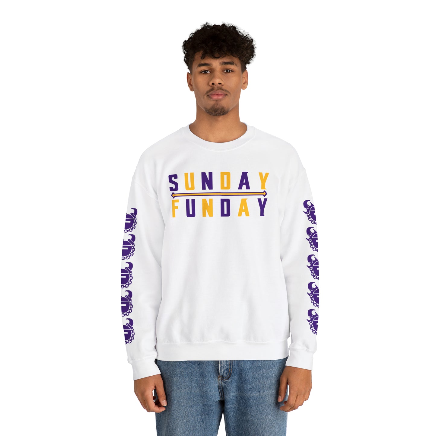 Unisex Heavy Blend™ Crewneck - Sunday FUNday + Game Day Helmet (Sleeves)