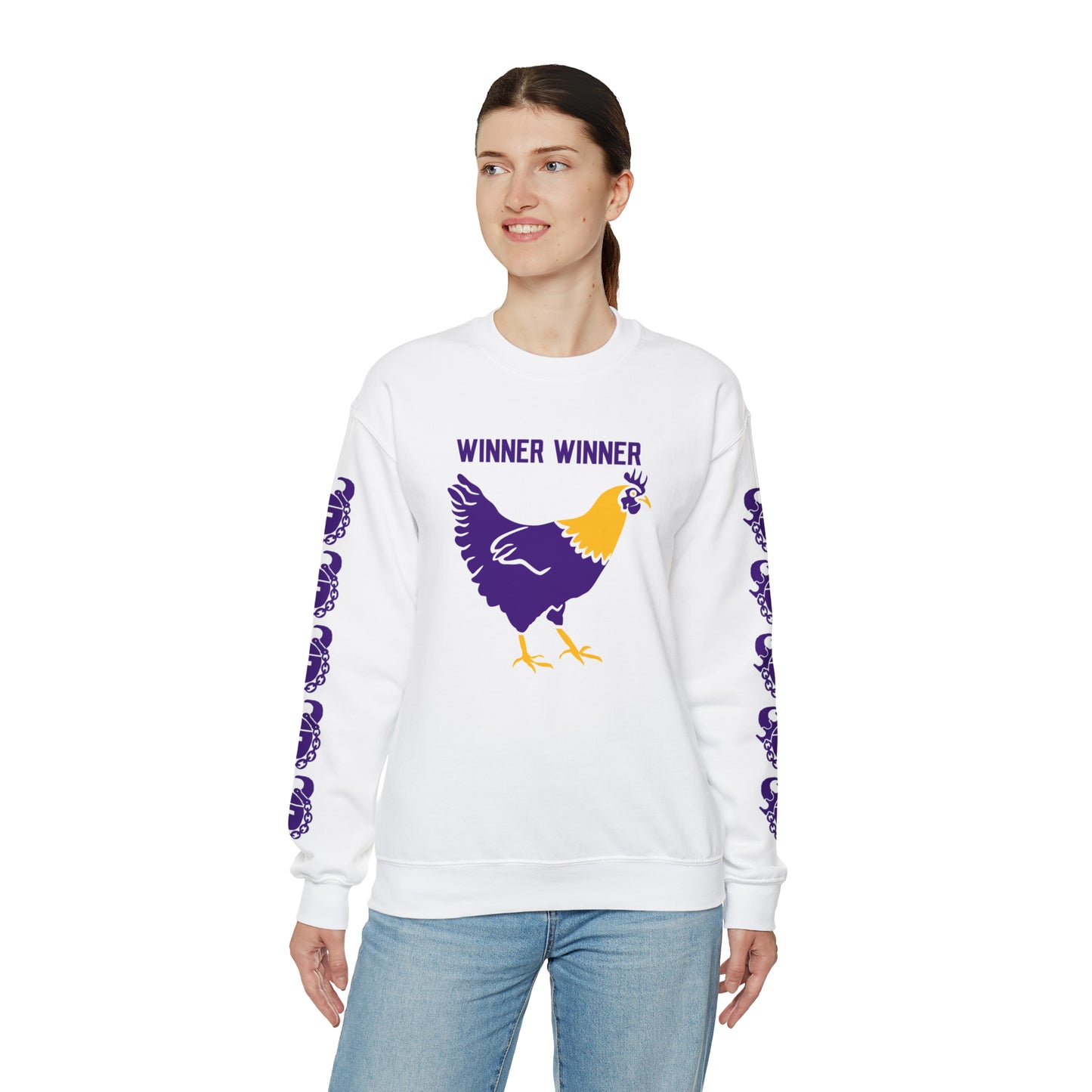 Unisex Heavy Blend™ Crewneck - Winner Winner Chicken Dinner + Game Day Helmet (Sleeves)
