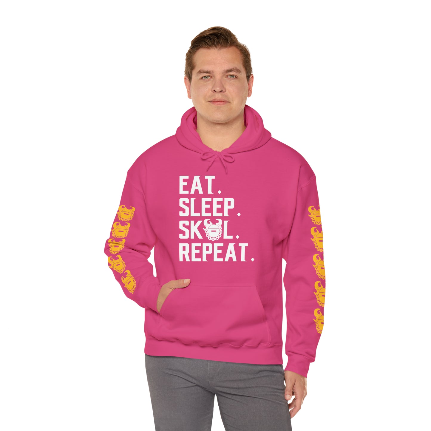 Unisex Heavy Blend™ Hooded Sweatshirt - Eat. Sleep. Repeat. + Game Day Helmet (Sleeves)