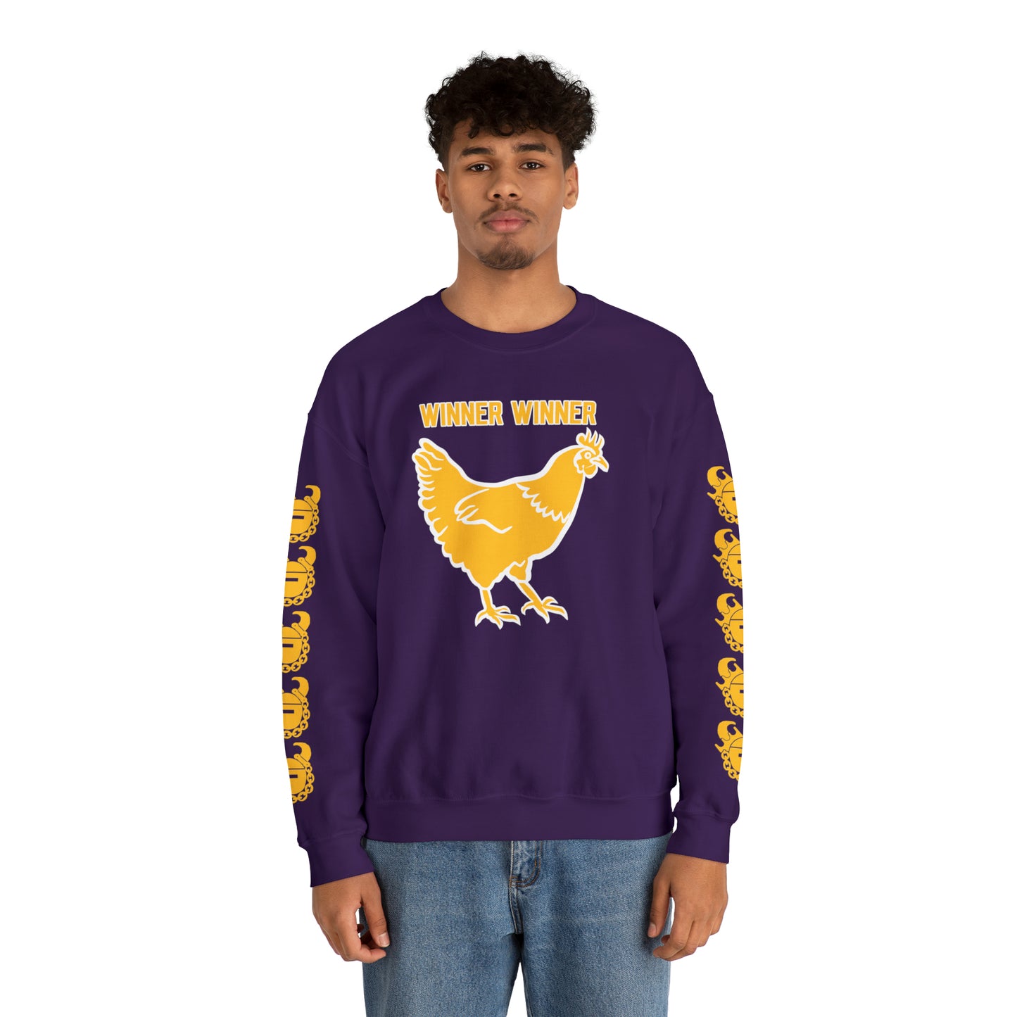 Unisex Heavy Blend™ Crewneck - Winner Winner Chicken Dinner + Game Day Helmet (Sleeves)