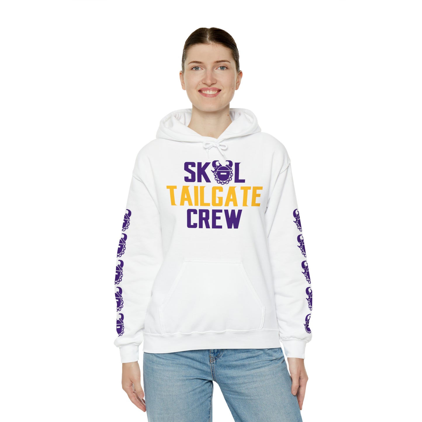 Unisex Heavy Blend™ Hooded Sweatshirt - Tailgate Crew + Game Day Helmet (Sleeves)