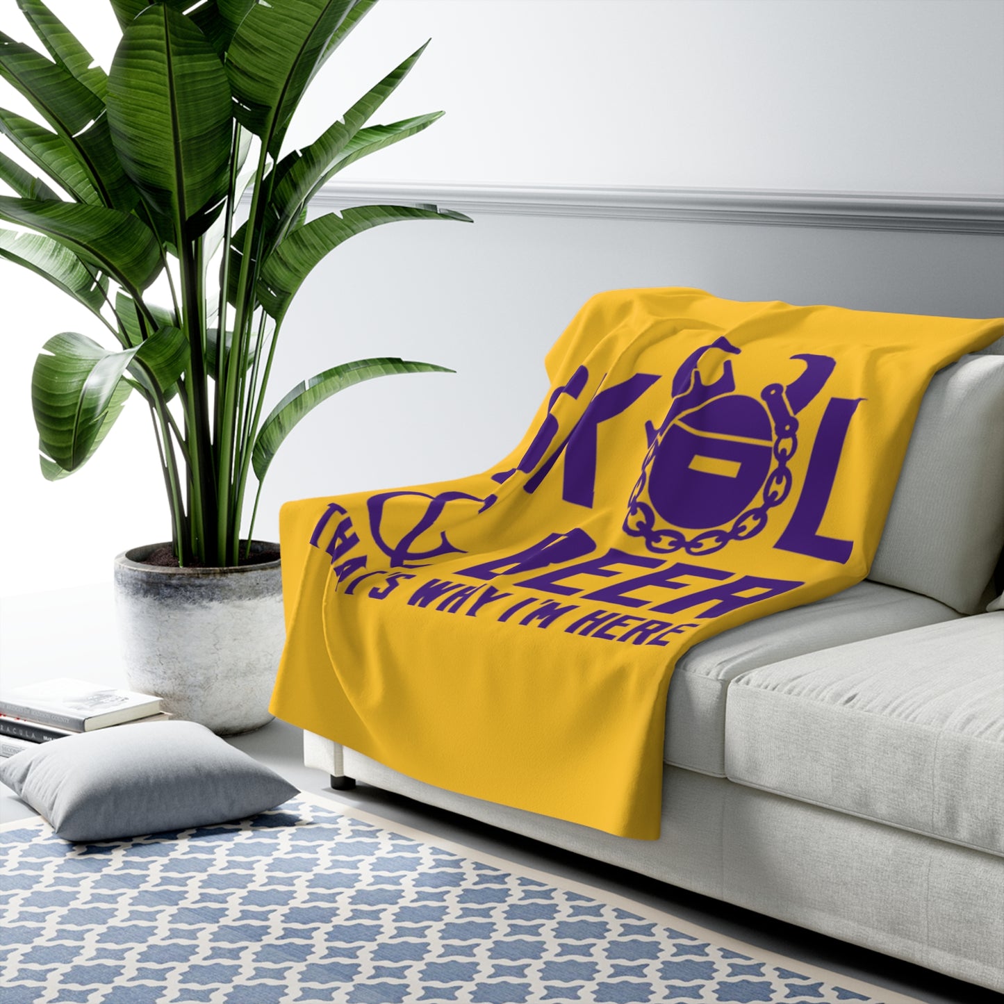 Sherpa Fleece Blanket - Gold/Purple - Football & Beer