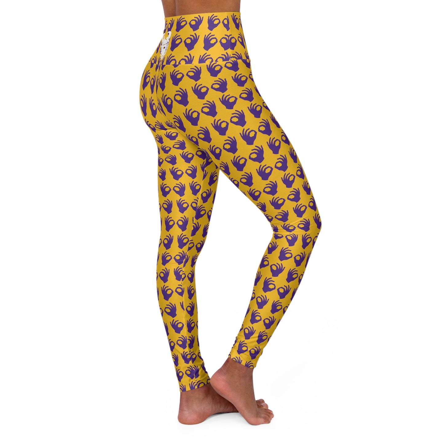 High Waisted Yoga Leggings - Gold/Purple Griddy