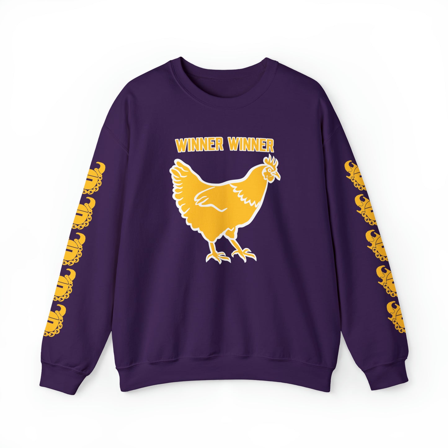 Unisex Heavy Blend™ Crewneck - Winner Winner Chicken Dinner + Game Day Helmet (Sleeves)