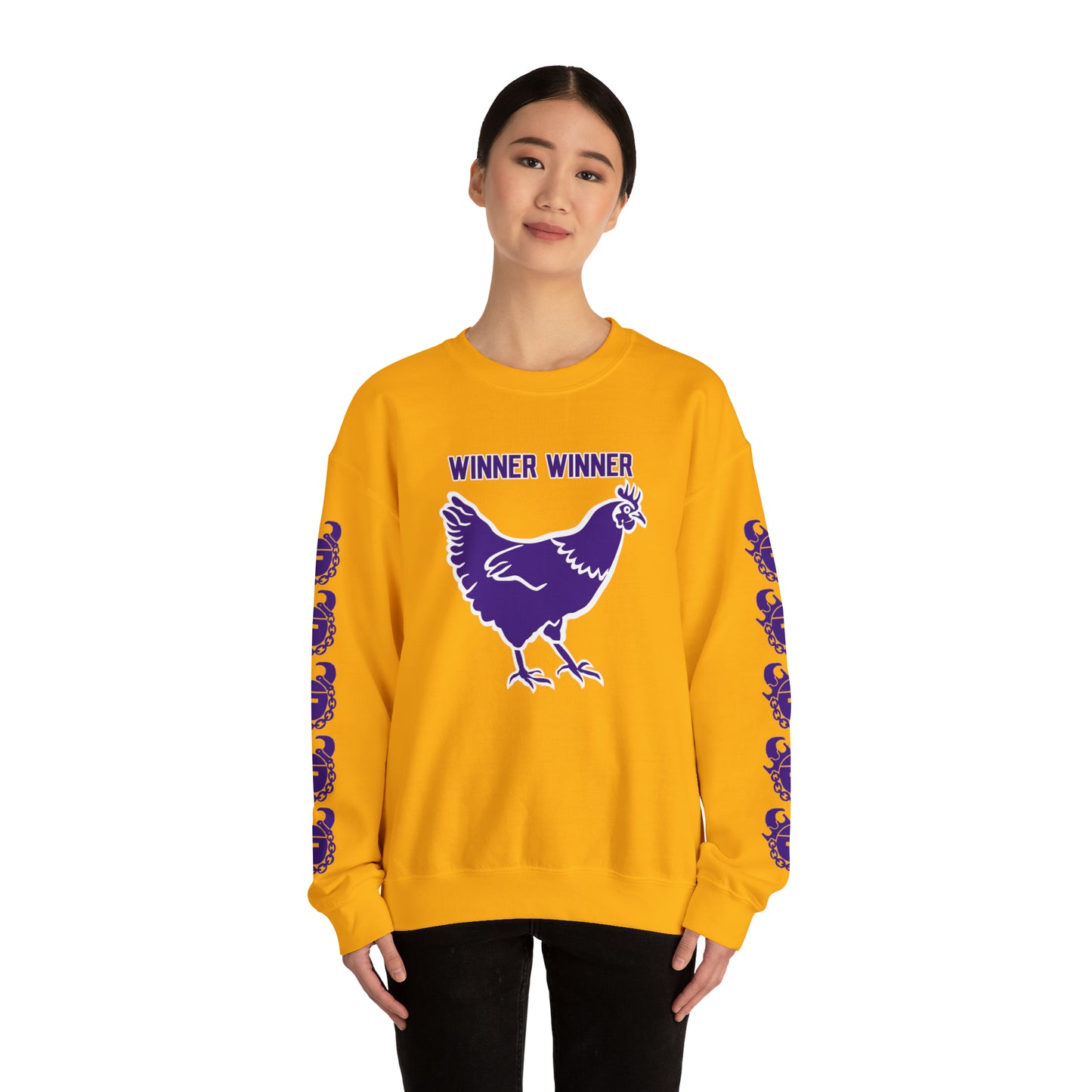 Unisex Heavy Blend™ Crewneck - Winner Winner Chicken Dinner + Game Day Helmet (Sleeves)