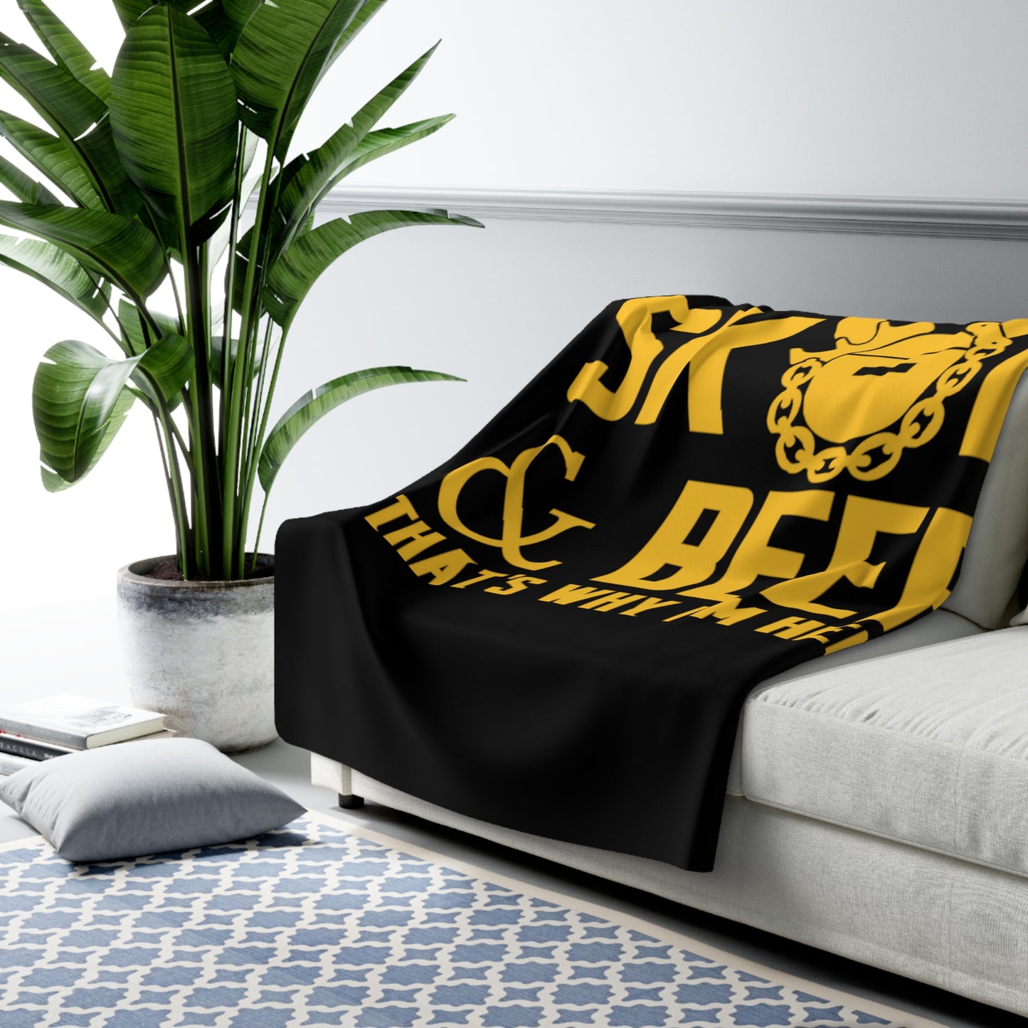 Sherpa Fleece Blanket - Black/Gold - Football & BEER