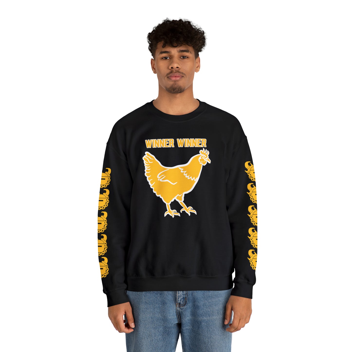 Unisex Heavy Blend™ Crewneck - Winner Winner Chicken Dinner + Game Day Helmet (Sleeves)
