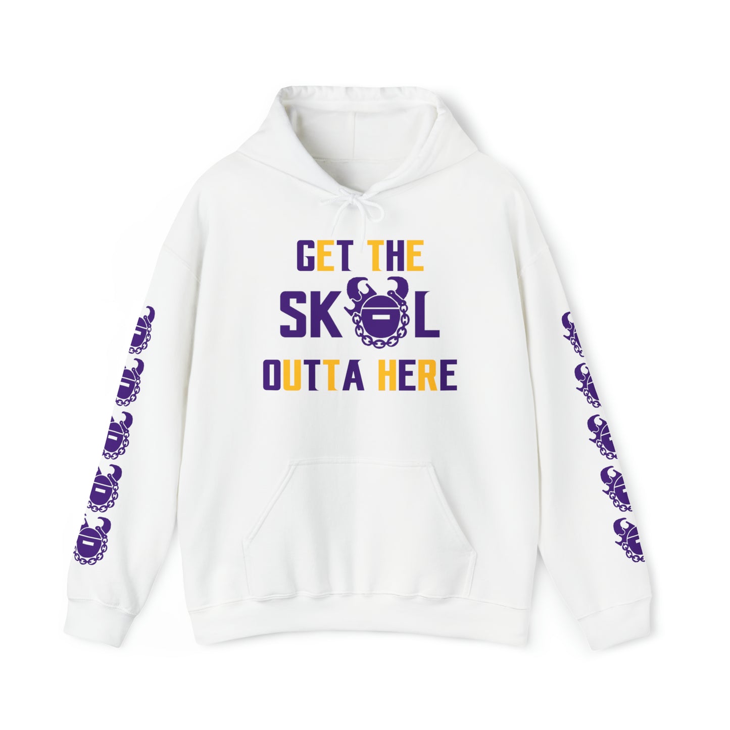 Unisex Heavy Blend™ Hooded Sweatshirt - Get OUTTA Here + Game Day Helmet (Sleeves)
