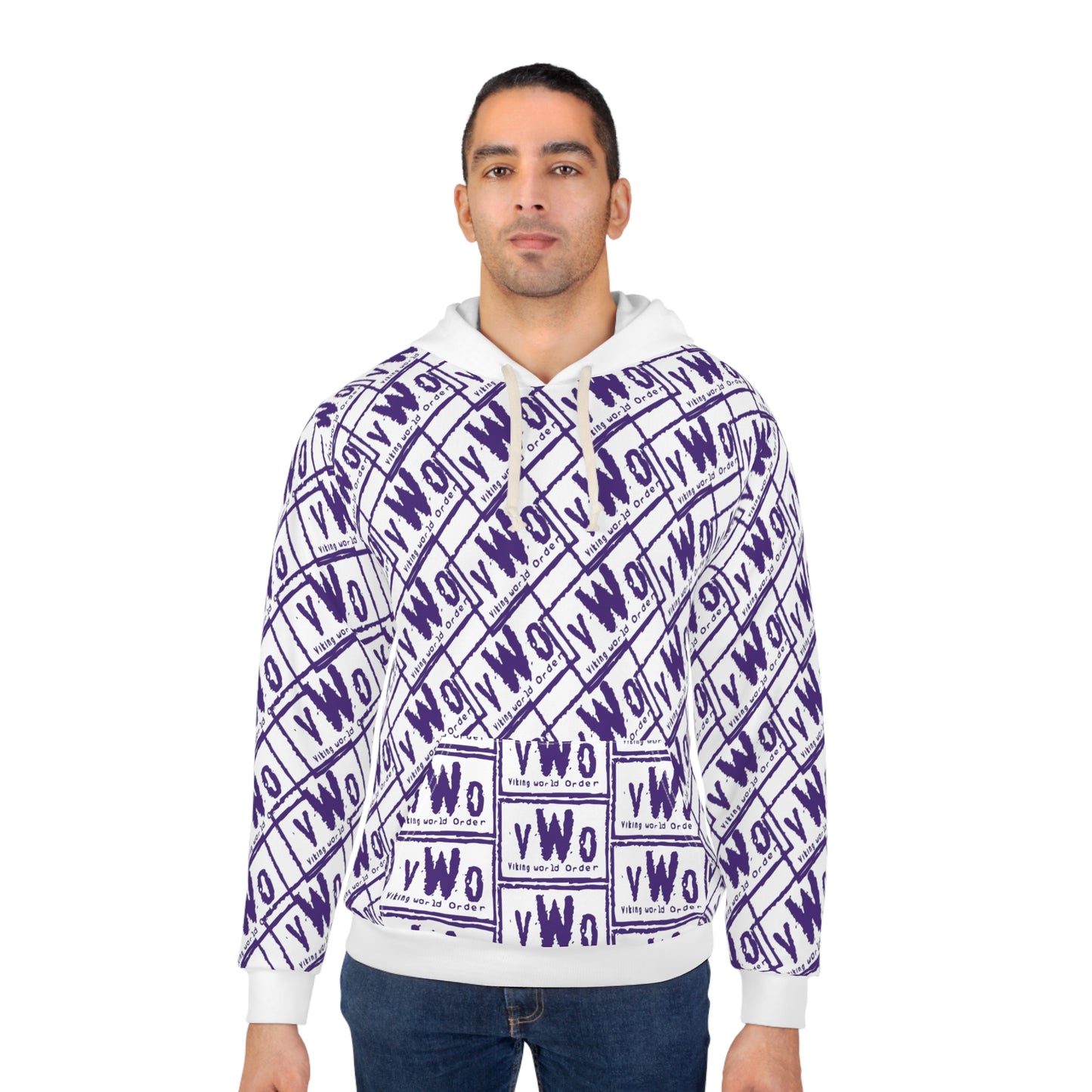 Unisex Pullover Hoodie - White/Purple - VWO (Framed)