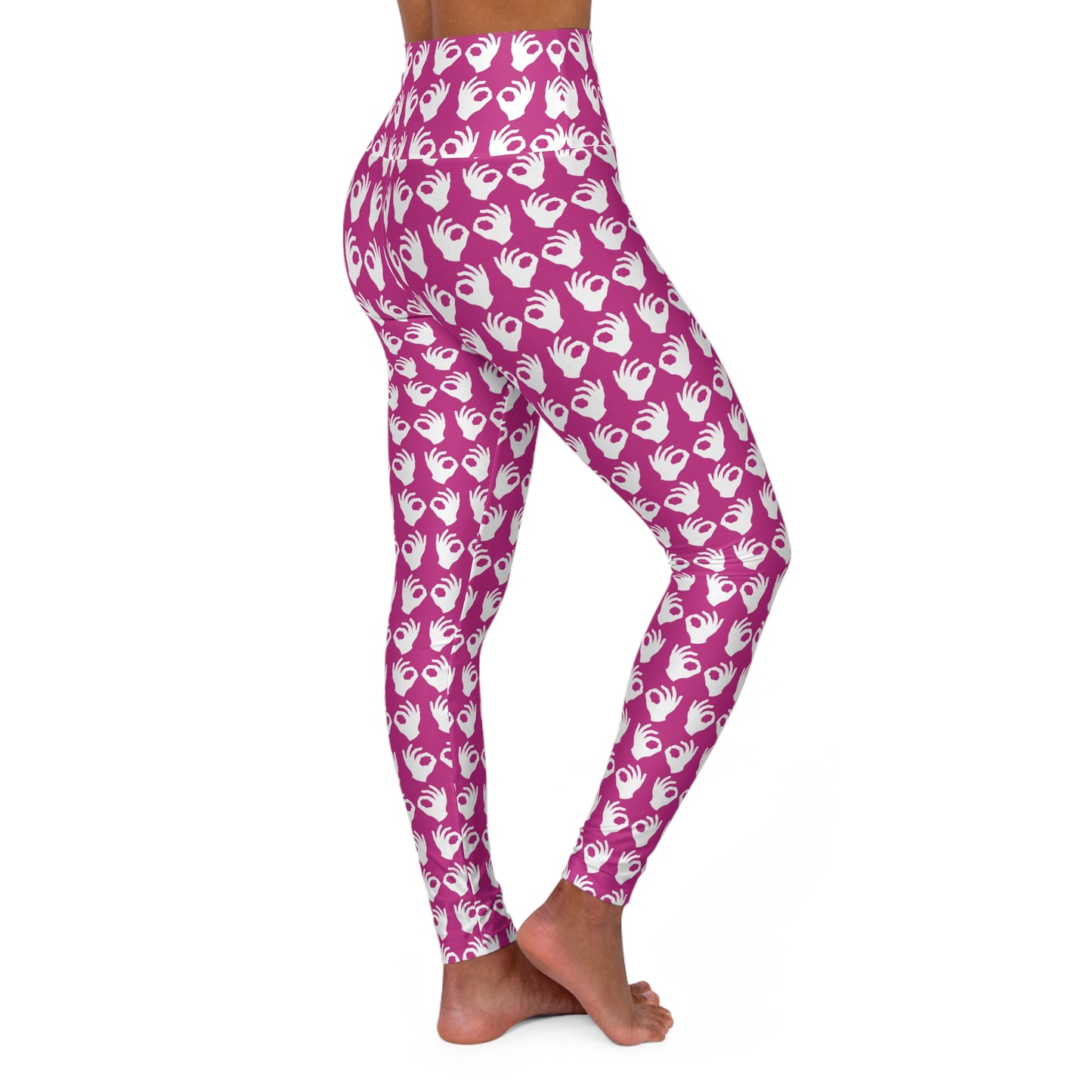 High Waisted Yoga Leggings - Pink/White Griddy