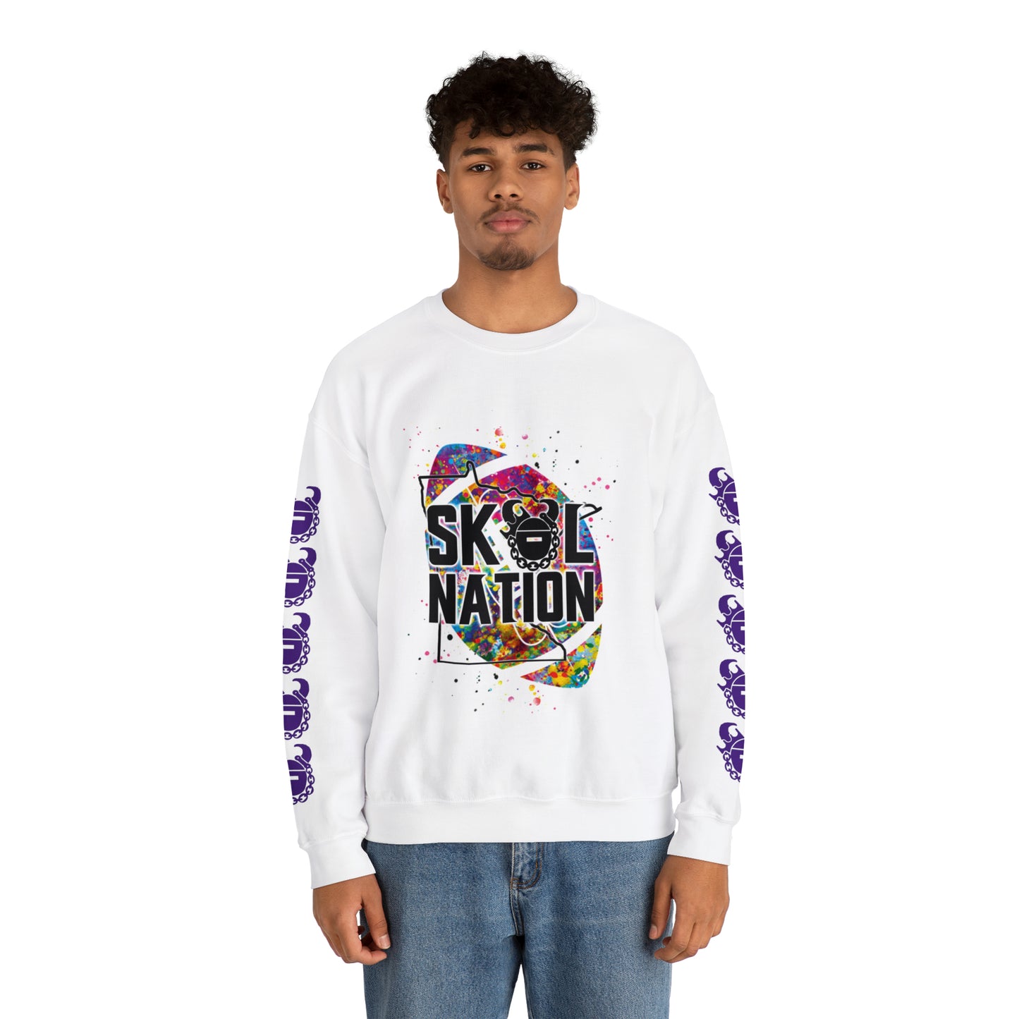 Unisex Heavy Blend™ Crewneck - MN Nation (Color Blast) + Game Day Helmet (Sleeves)