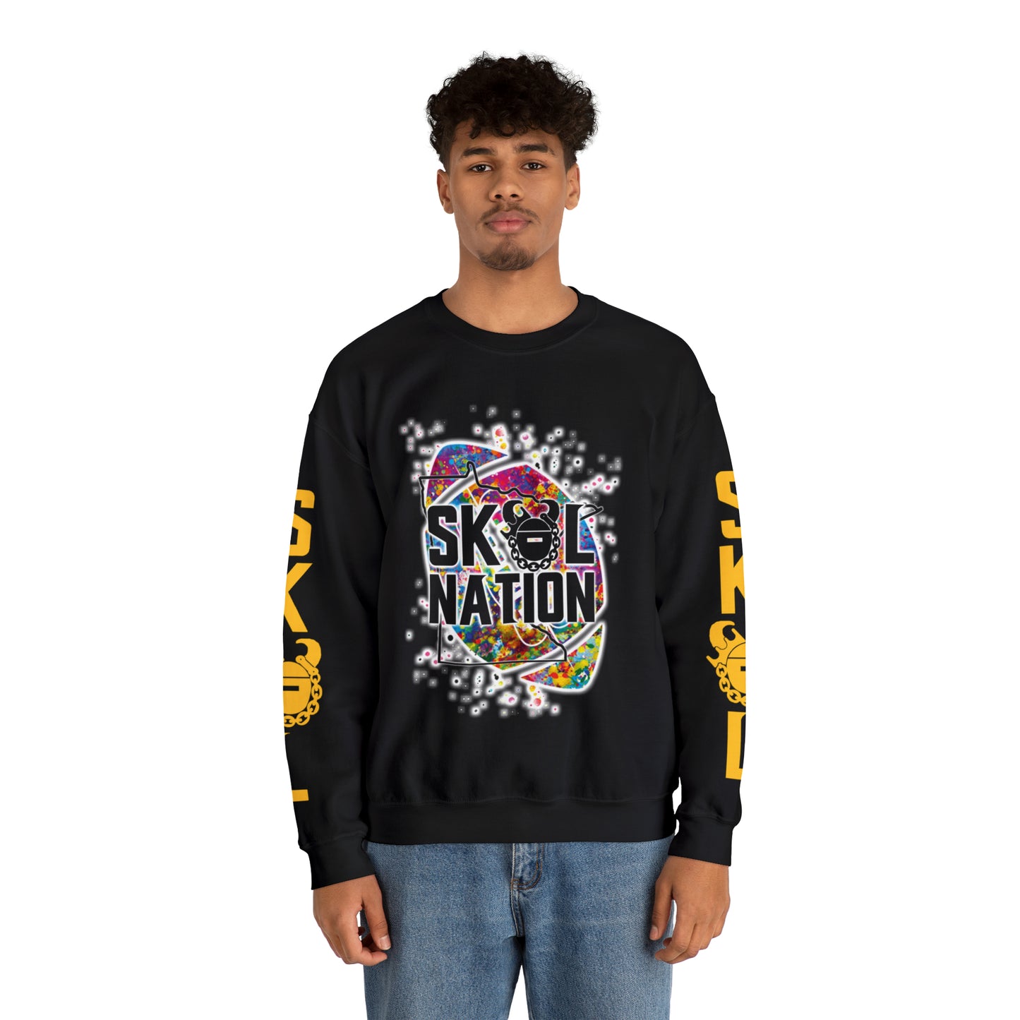 Unisex Heavy Blend™ Crewneck - MN Nation (Color Blast) + Game Day Helmet (Sleeves)