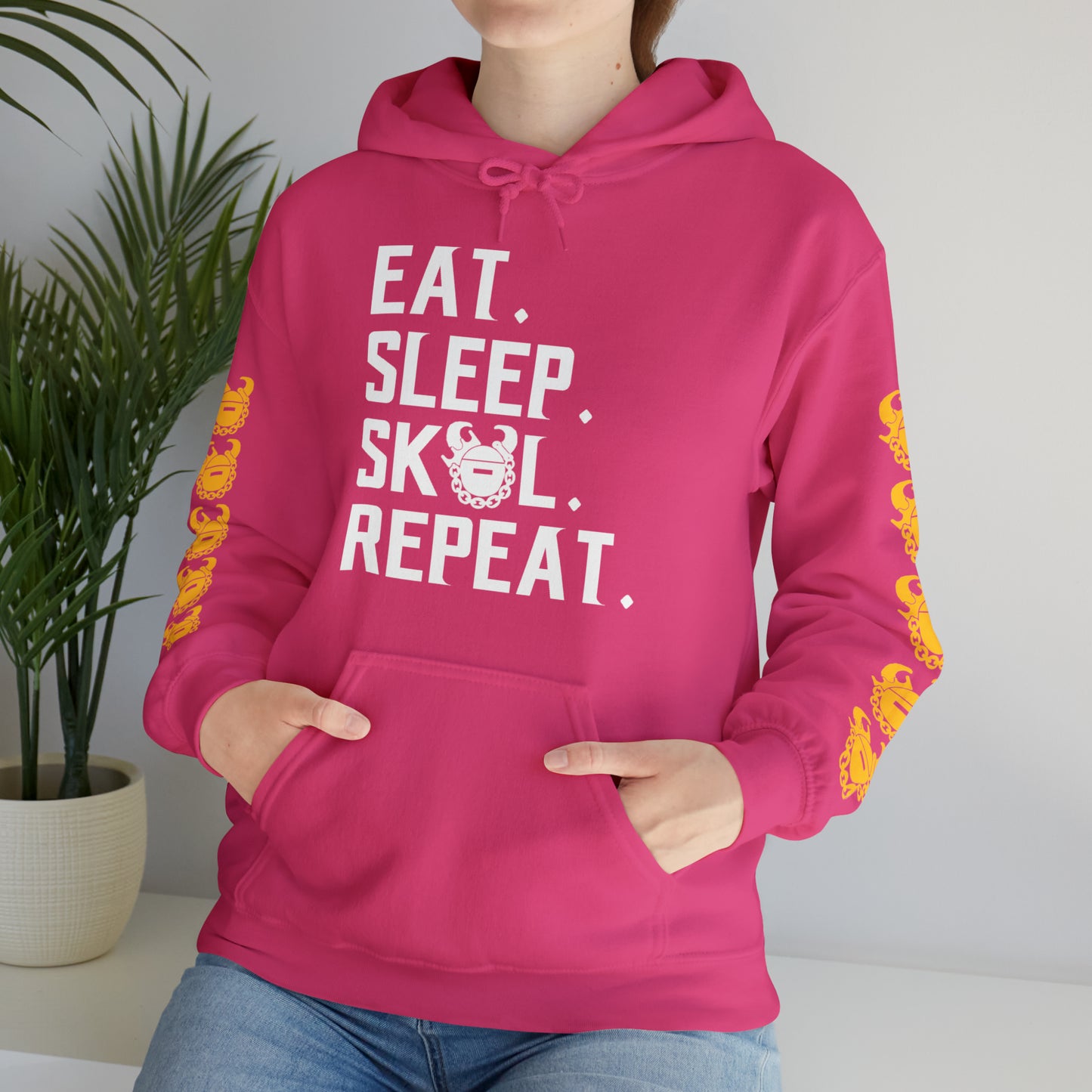 Unisex Heavy Blend™ Hooded Sweatshirt - Eat. Sleep. Repeat. + Game Day Helmet (Sleeves)