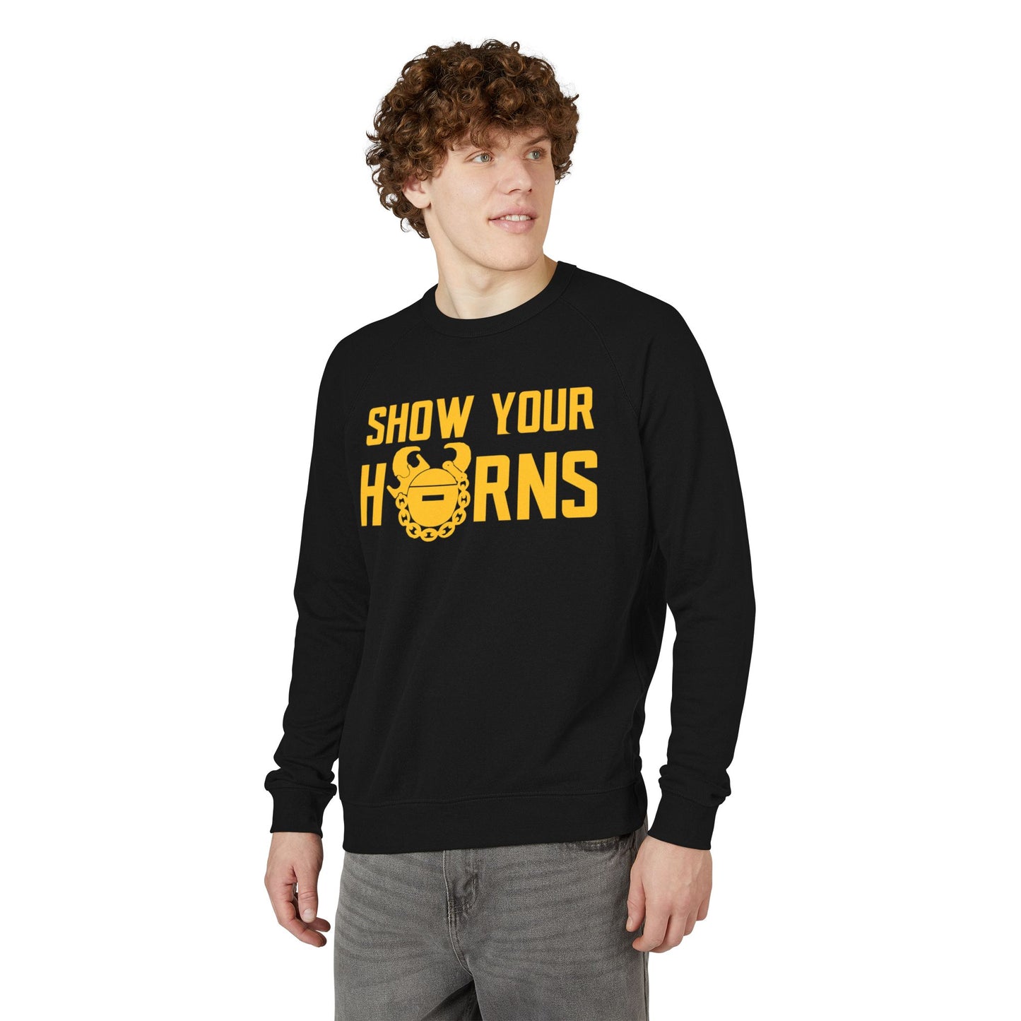 Unisex French Terry Raglan Crewneck - Show Your Horns