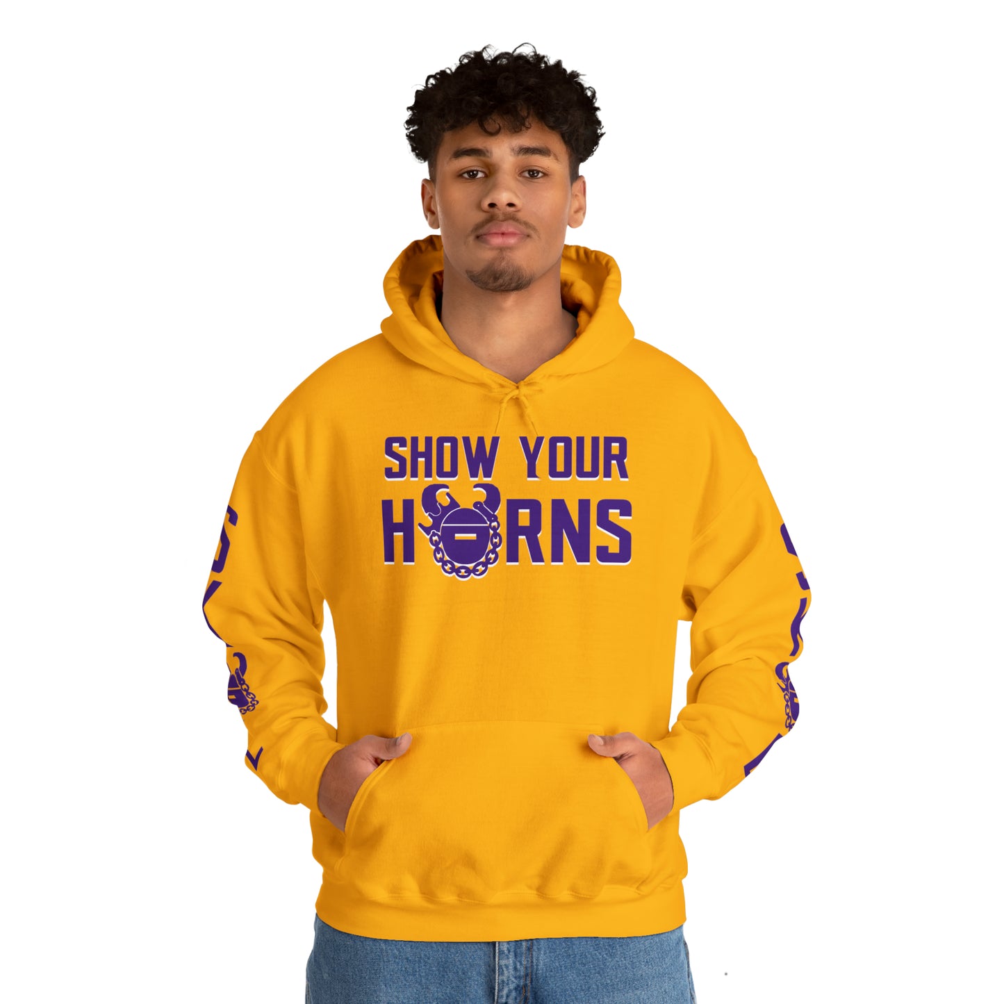 Unisex Heavy Blend™ Hooded Sweatshirt - Show Your Horns + Original (Sleeves)