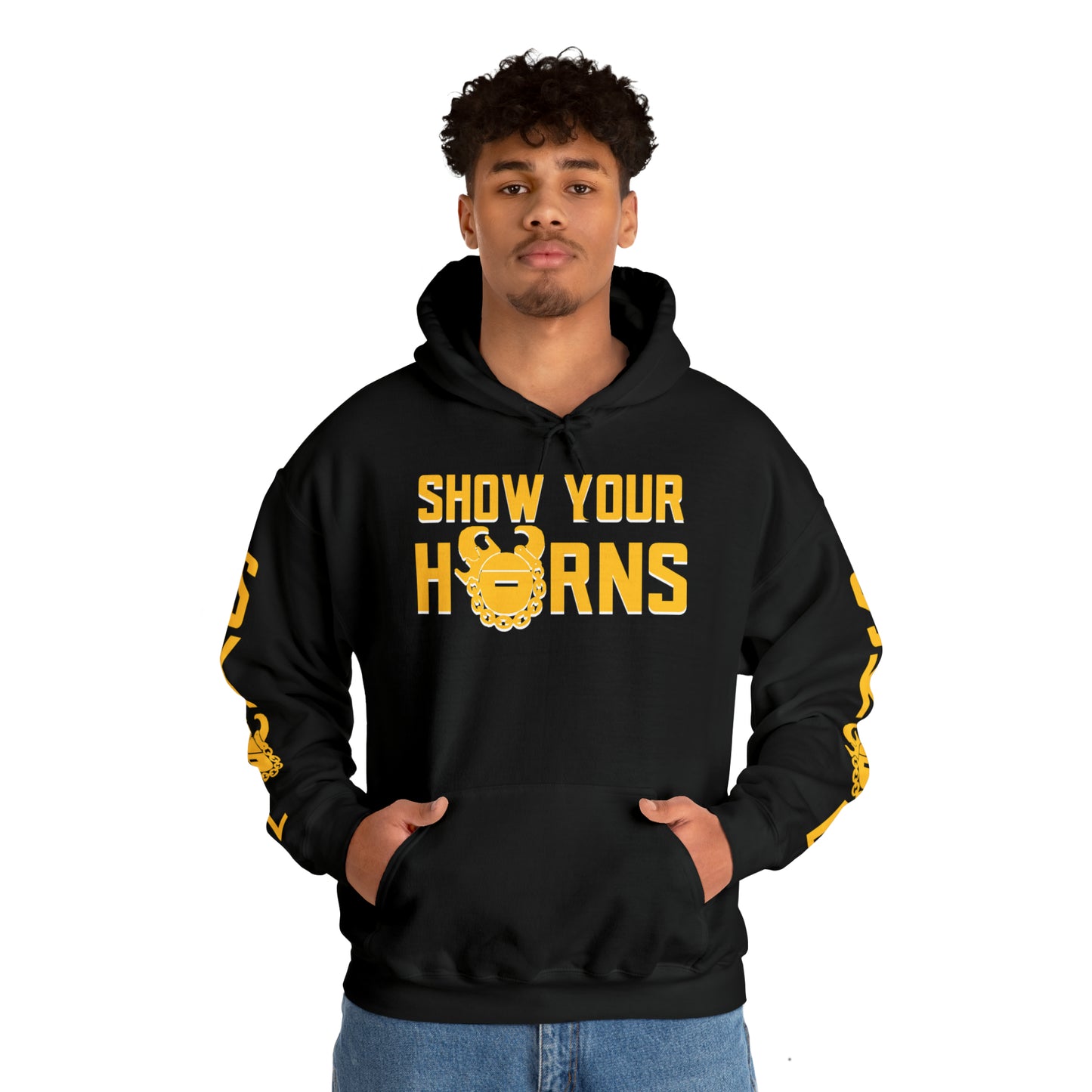 Unisex Heavy Blend™ Hooded Sweatshirt - Show Your Horns + Original (Sleeves)