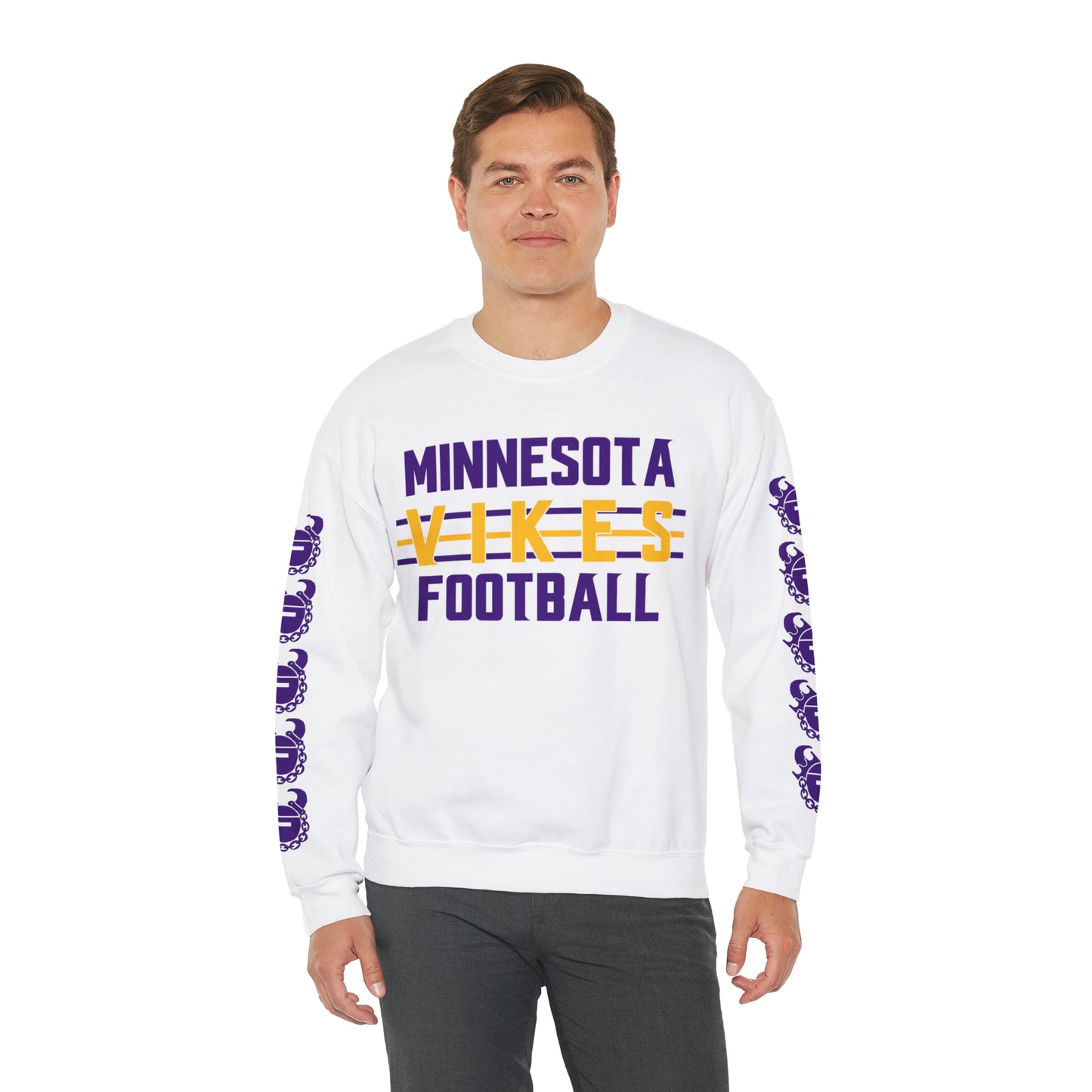 Unisex Heavy Blend™ Crewneck - Vikes Football + Game Day Helmet (Sleeves)