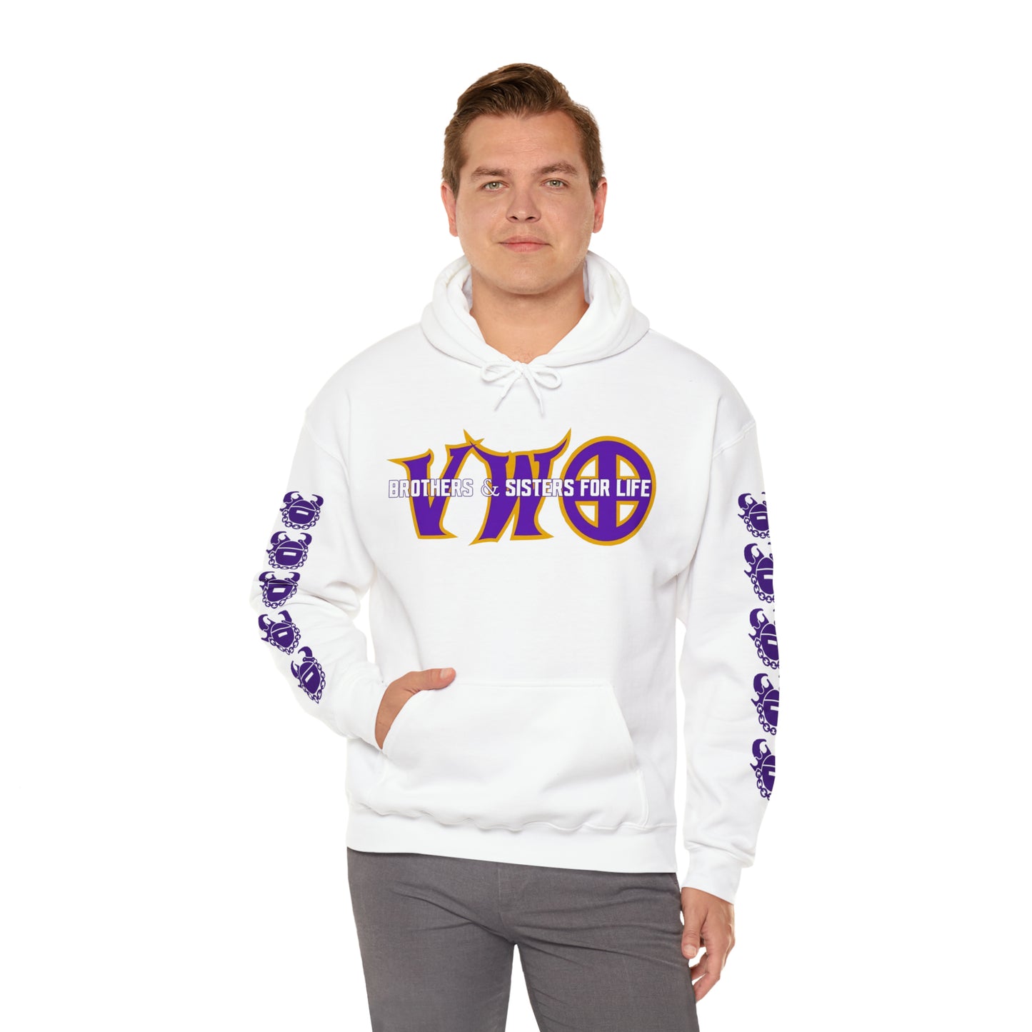Unisex Heavy Blend™ Hooded Sweatshirt - VWO Brothers & Sisters + Game Day Helmet (Sleeves)