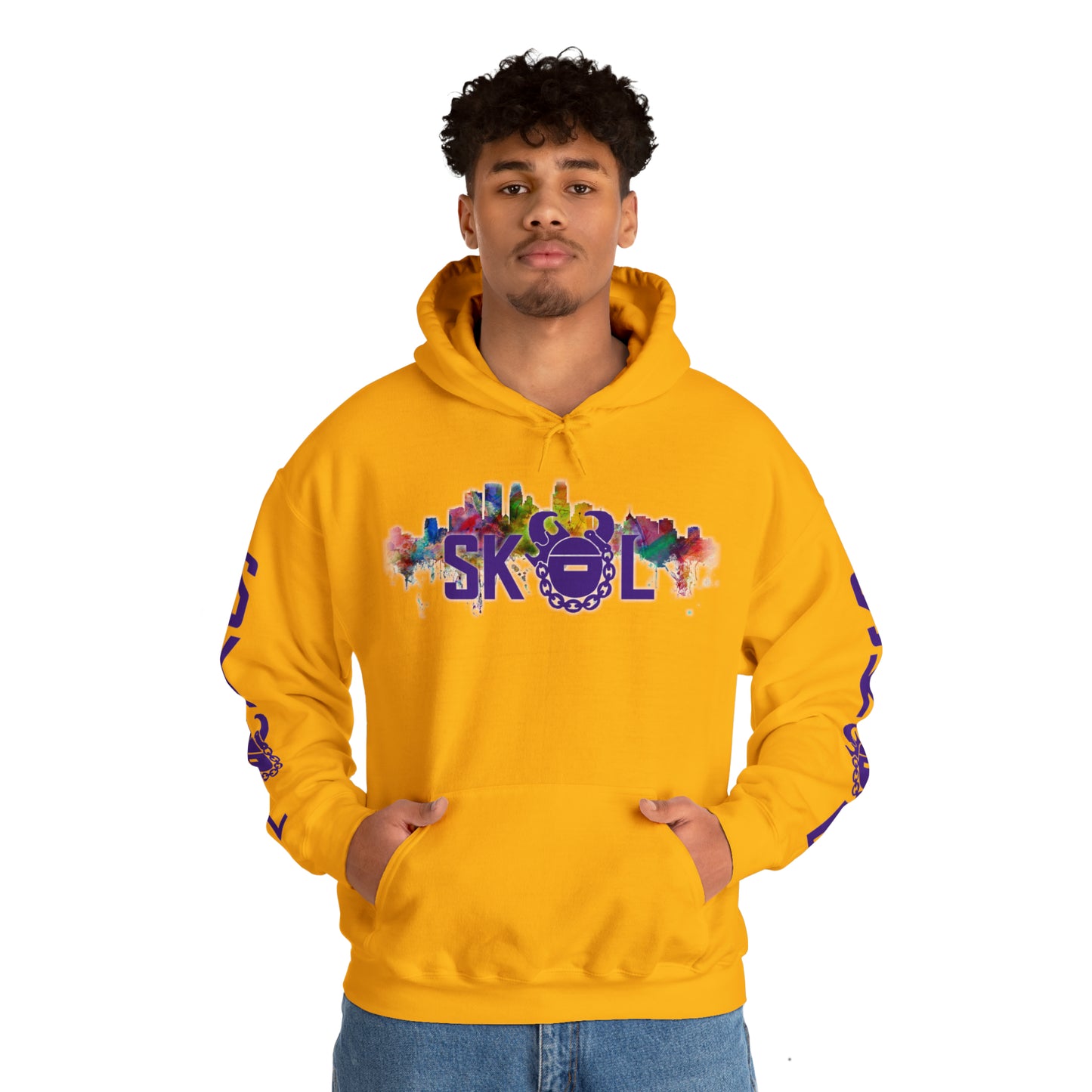 Unisex Heavy Blend™ Hooded Sweatshirt - Skyline + Original (Sleeves)